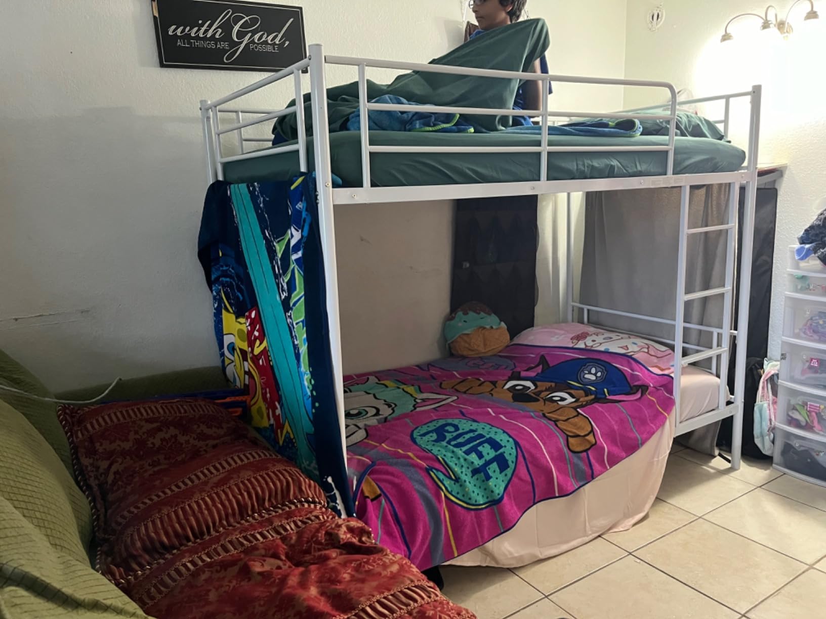 Karl home Metal Bunk Bed Twin Over Twin with Built-in Ladder, Black customer photo 2