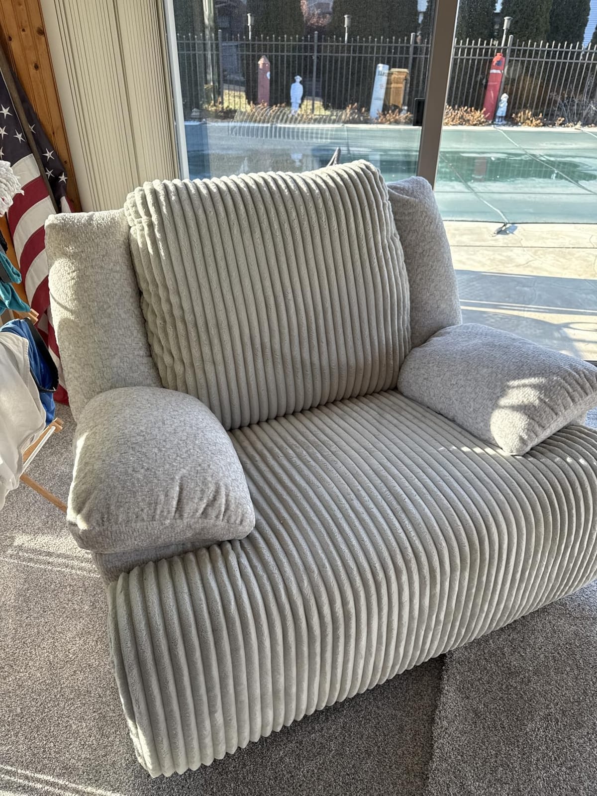Signature Design by Ashley Top Tier Rocker Recliner Chair, Oversized Wide Seat, Cozy Corduroy Velvet Polyester Upholstery, Manual Pull Tab Lounge Chair for Living Room, No Assembly Required, Chocolate customer photo 2