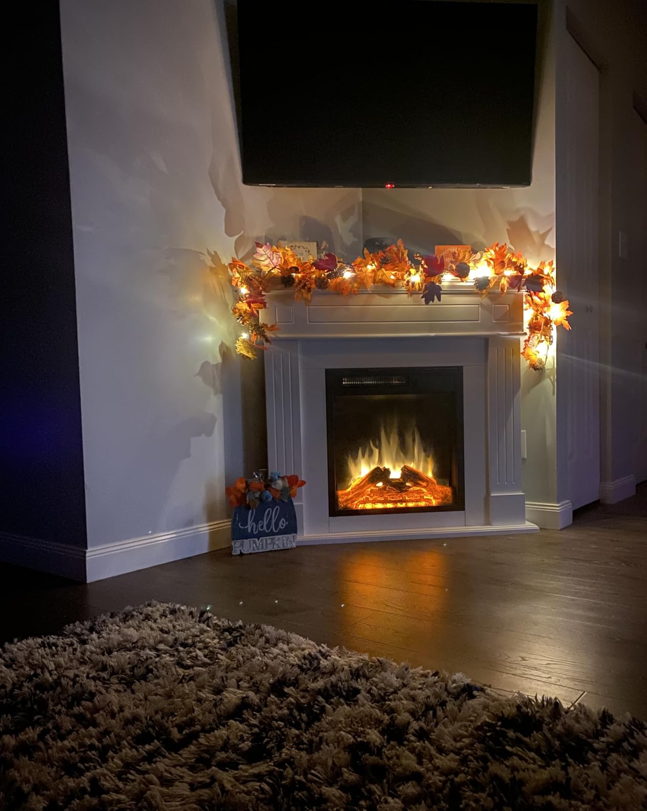 R.W.FLAME 43” Corner Electric Fireplace Mantel Wooden Surround Firebox, TV Stand with Freestanding Electric Fireplace, Remote Control, Adjustable Led Flame, 750W/1500W PearlWhite customer photo 2