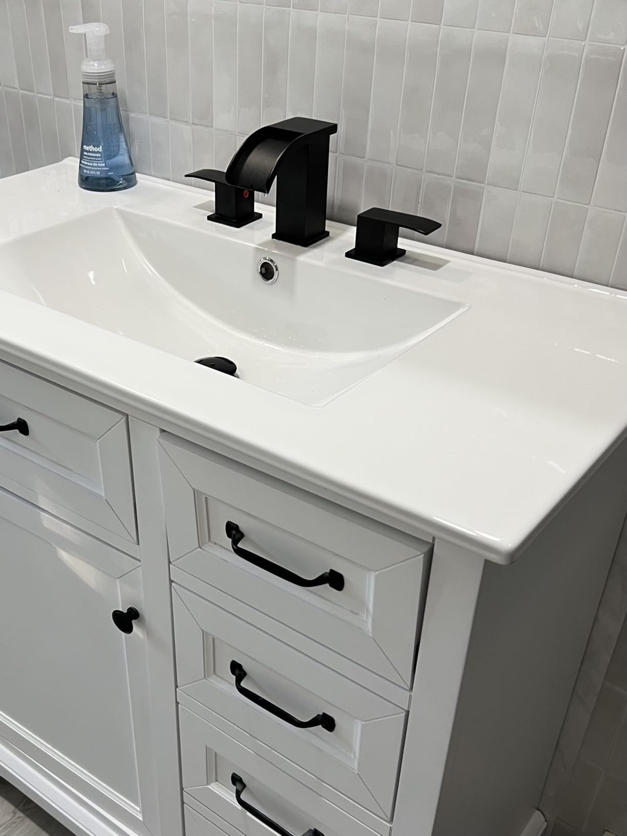 gotonovo Waterfall Bathroom Faucet 3 Hole Square Body,Brushed Nickel customer photo 2