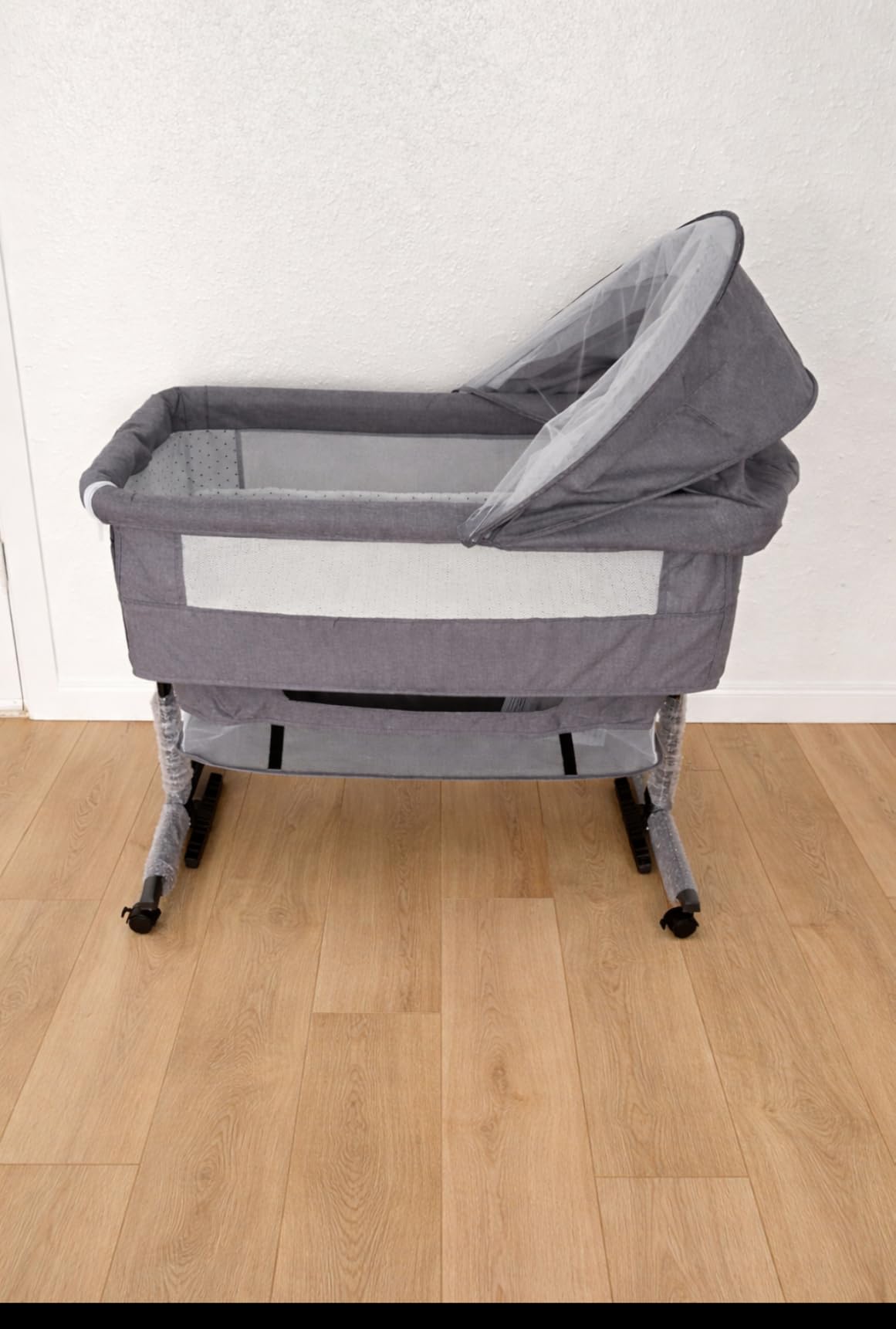 Baby Bassinet, 3 in 1 Bedside Bassinets for Baby, Bassinet Bedside Sleeper with Wheels, Adjustable Height with Rocking Mode, Breathable Mesh, Storage Basket, Easy Assemble & Folding (Dark Gray) customer photo 1