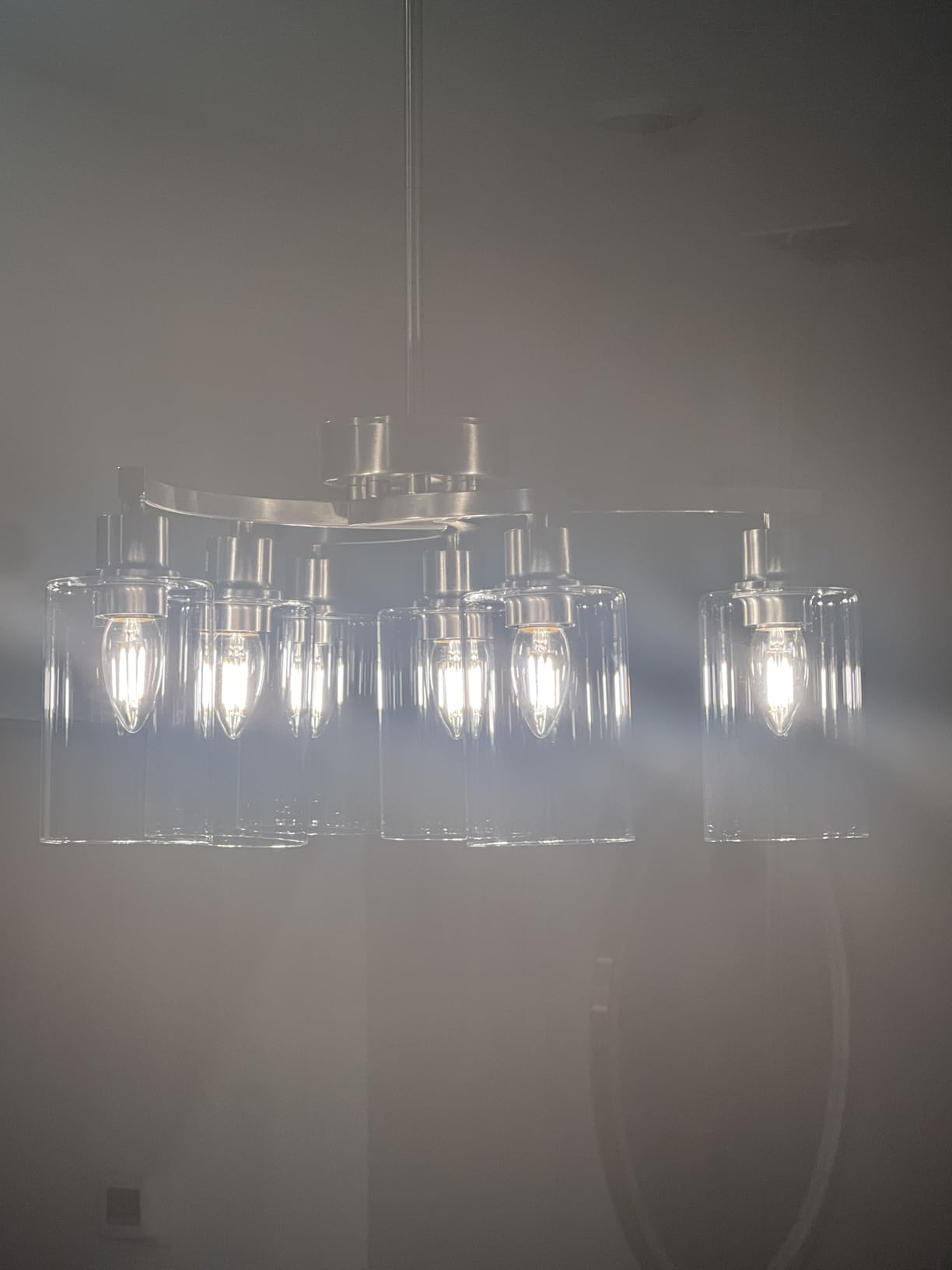 CNRATYE 6-Light Brushed Nickel Chandeliers for Dining Room Light Fixtures Over Table, Adjustable Height Hanging Industrial Pendant Lighting for Kitchen Island Bedroom, Clear Glass Shade customer photo 2