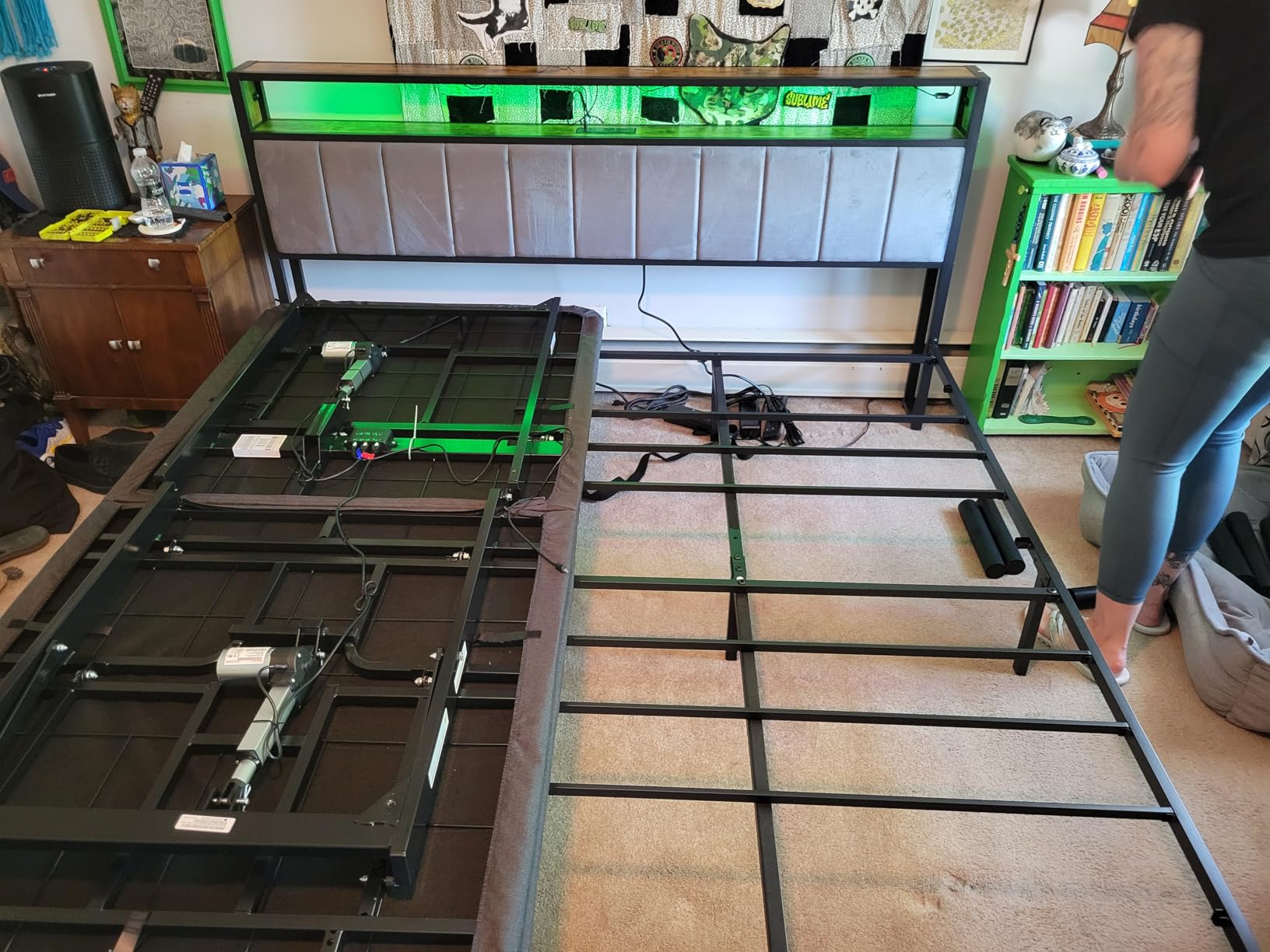 OLEVS King Bed Frame with Headboard, Metal Platform Bed King Size with 2-Tier Storage, LED Light & Charging Station Type C, No Box Spring Needed, Easy Assembly customer photo 2