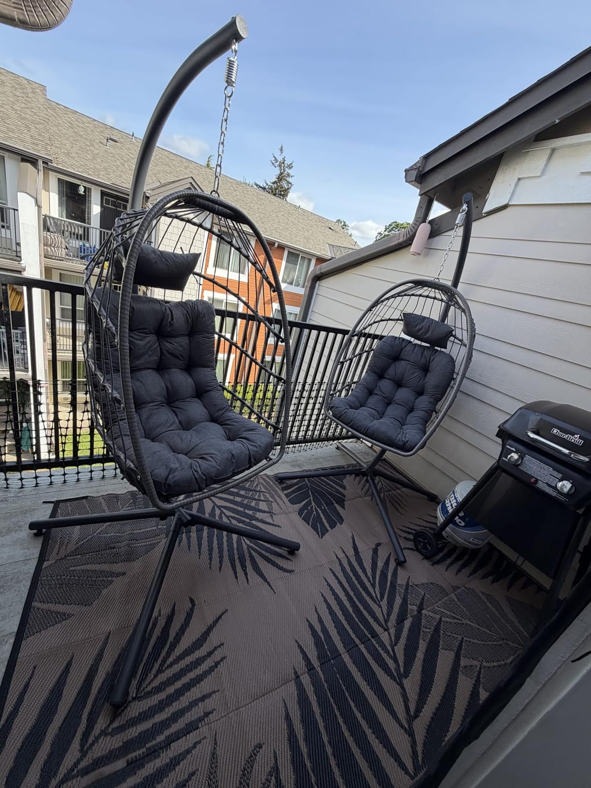 Egg Chair Outdoor with Stand, Indoor Wicker Hanging Egg Swing, Grey | Patio Swinging Chair with Thick Cushion, Egg Shaped Swing for Bedroom Porch Balcony, Rattan Hammock Chairs 370 LBS Capacity customer photo 2