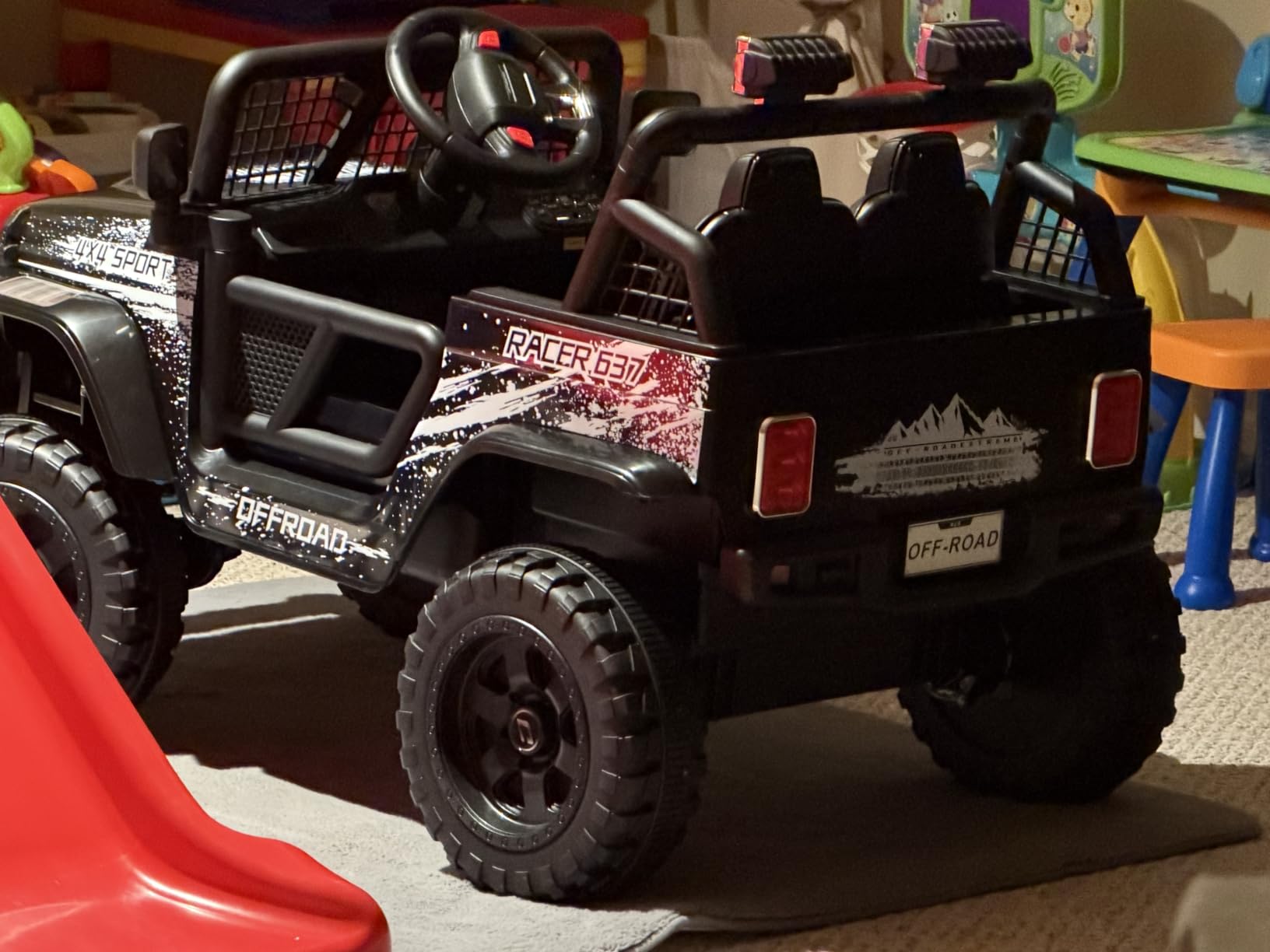 24V Ride on Toys, 2 Seater Kids Electric Car w/Remote Control, 4X4 Motor, 3 Speed, Bluetooth Music, Spring Suspension, LED Light, Off Road Power Car Wheel for Boys Girls Ages 3-8(D-Black) customer photo 2