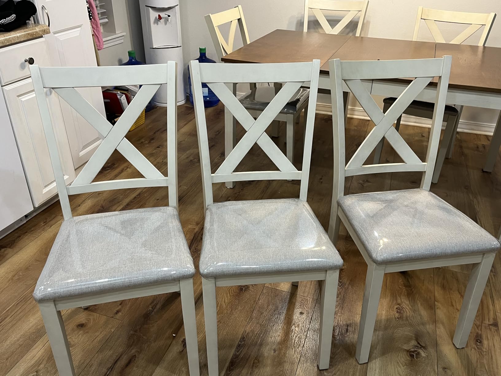 AMERLIFE 7-Piece Farmhouse Solid Wood Dining Table Set for 6, Rustic Cream customer photo 1