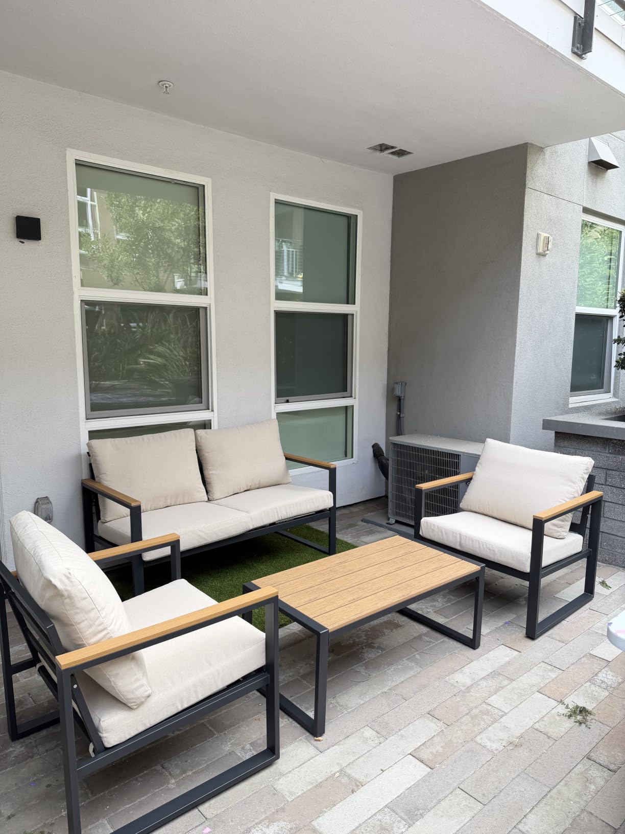 4 Pieces Metal Patio Furniture Set for Outdoor Balcony, Beige | 350LBS,With Coffee Table,Removable Cover,Water-Resistant,Rust-Resistant,Faux Wood Arm,4 Inch Cushion,For Porch Backyard customer photo 1