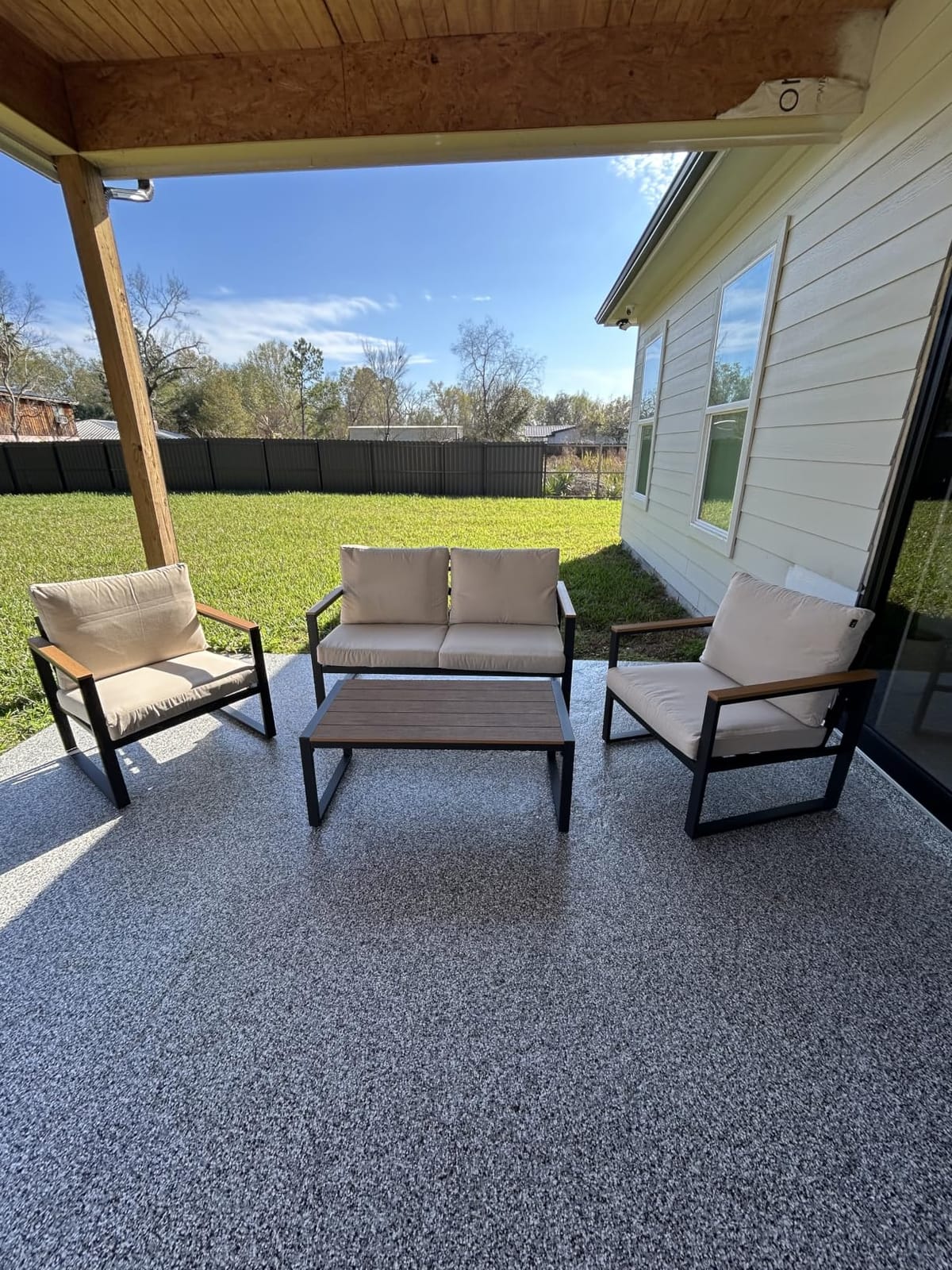 4 Pieces Metal Patio Furniture Set for Outdoor Balcony, Beige | 350LBS,With Coffee Table,Removable Cover,Water-Resistant,Rust-Resistant,Faux Wood Arm,4 Inch Cushion,For Porch Backyard customer photo 2
