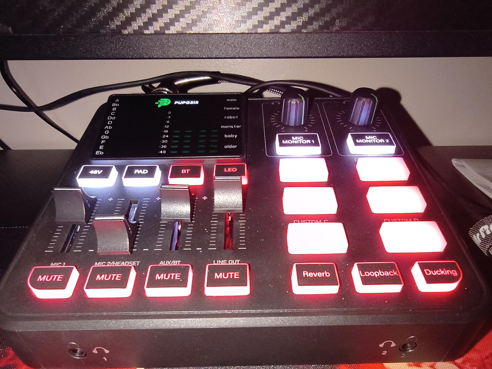 PUPGSIS Gaming Audio Mixer, Audio Interface for PC/Podcast/Streaming, Sound Board with 3.5mm/XLR Mic Input, 48V Phantom Power, Voice Changer, Live Sound Card with DJ Mixer Effects/Bluetooth/4 Channel customer photo 1
