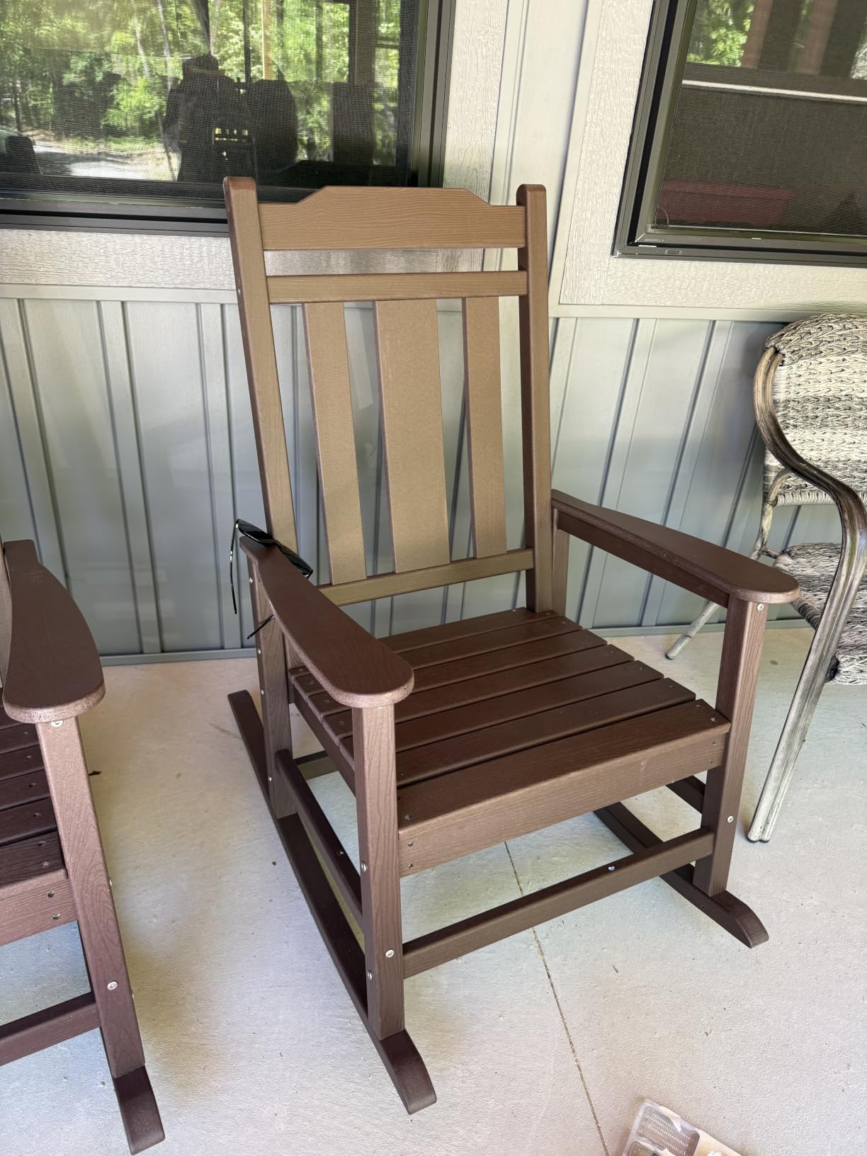 SERWALL HDPE Oversized Outdoor Rocking Chair, Patio Rocking Chair, Gray customer photo 1