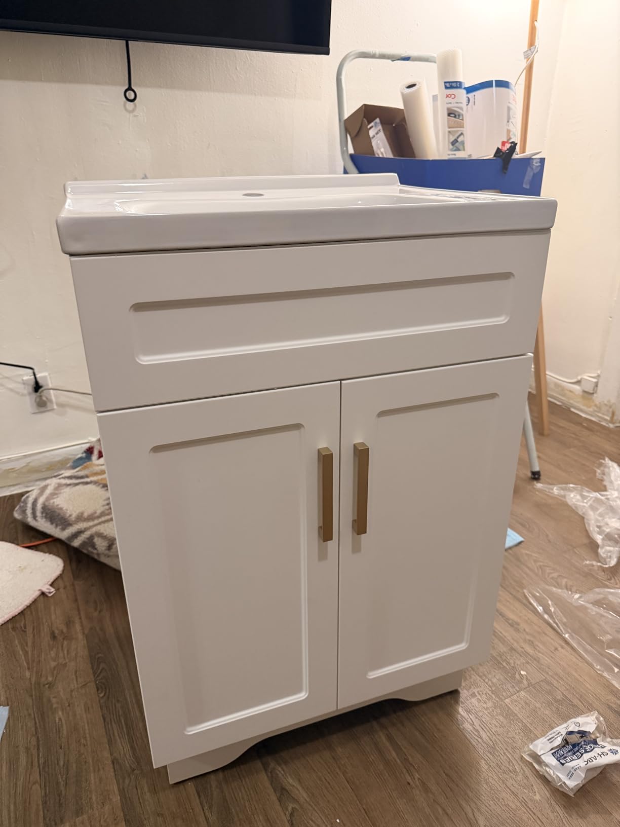OLD CAPTAIN Bathroom Vanity with Ceramic Sink, 36 Inch Wall Mounted Bathroom Floating Vanity, Bathroom Sink Vanity with 2 Doors, Bathroom Vanity Cabinet, White customer photo 2