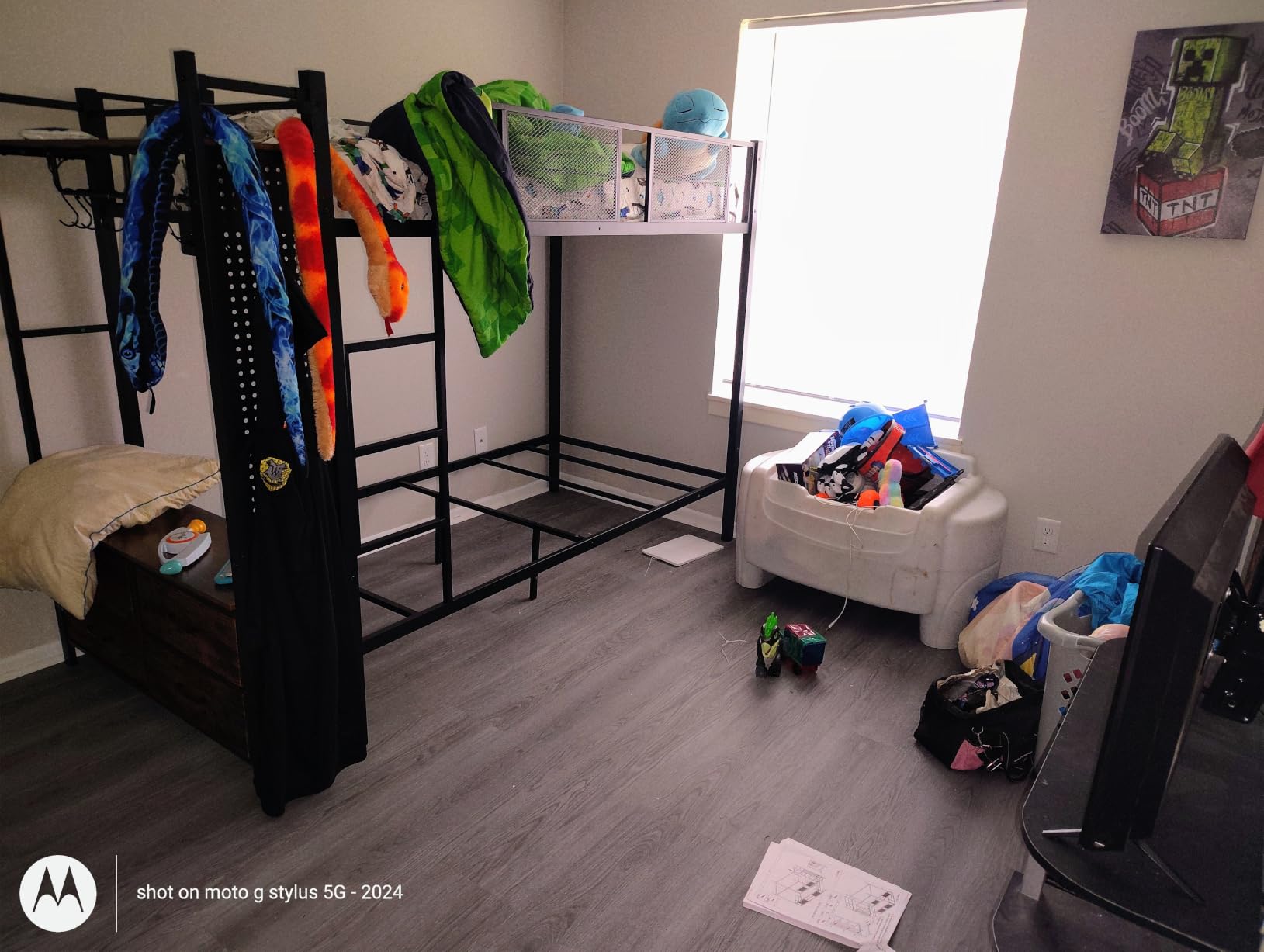 Itaar Metal Bunk Bed Twin Over Twin with Hall Tree, Power Outlet, LED Bunk Bed with 4 Storage Drawers, Bed with Safety Guardrail & Ladders, No Box Spring Needed, Easy Assembly, Rustic Brown customer photo 1