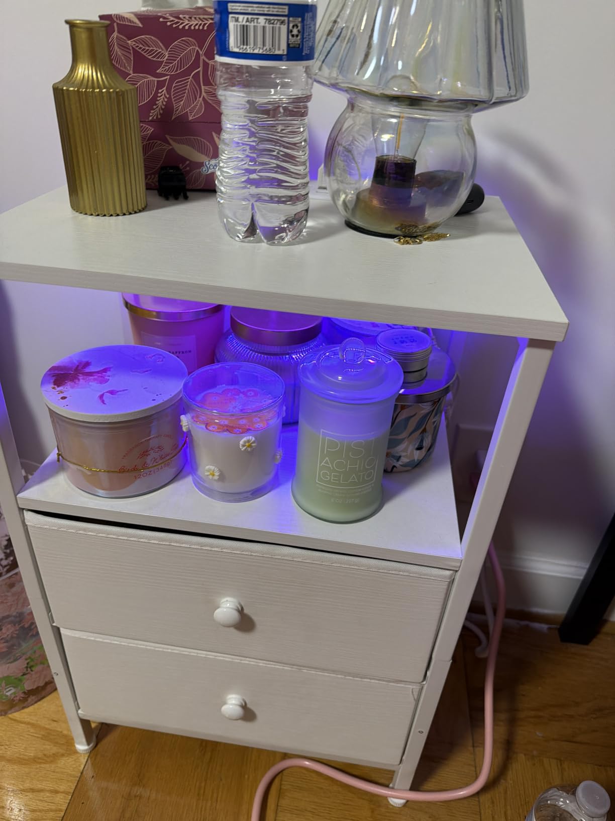 BOLUO White Nightstand with Charging Station, LED Night Stand with 2 Fabric Drawers, Bedside Table with USB Ports and Outlets, Nightstand for Bedroom Modern customer photo 1