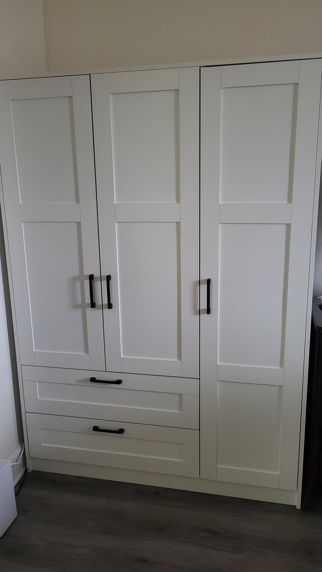 Fenghua Lizhi 3 Doors Wooden Wardrobe Closet Armoire, White Storage Cabinet for Hanging Clothes, Bedroom Large Capacity Freestanding Armoire,Wood Wardrobe Combination with Shelves (2drawer, White) customer photo 2
