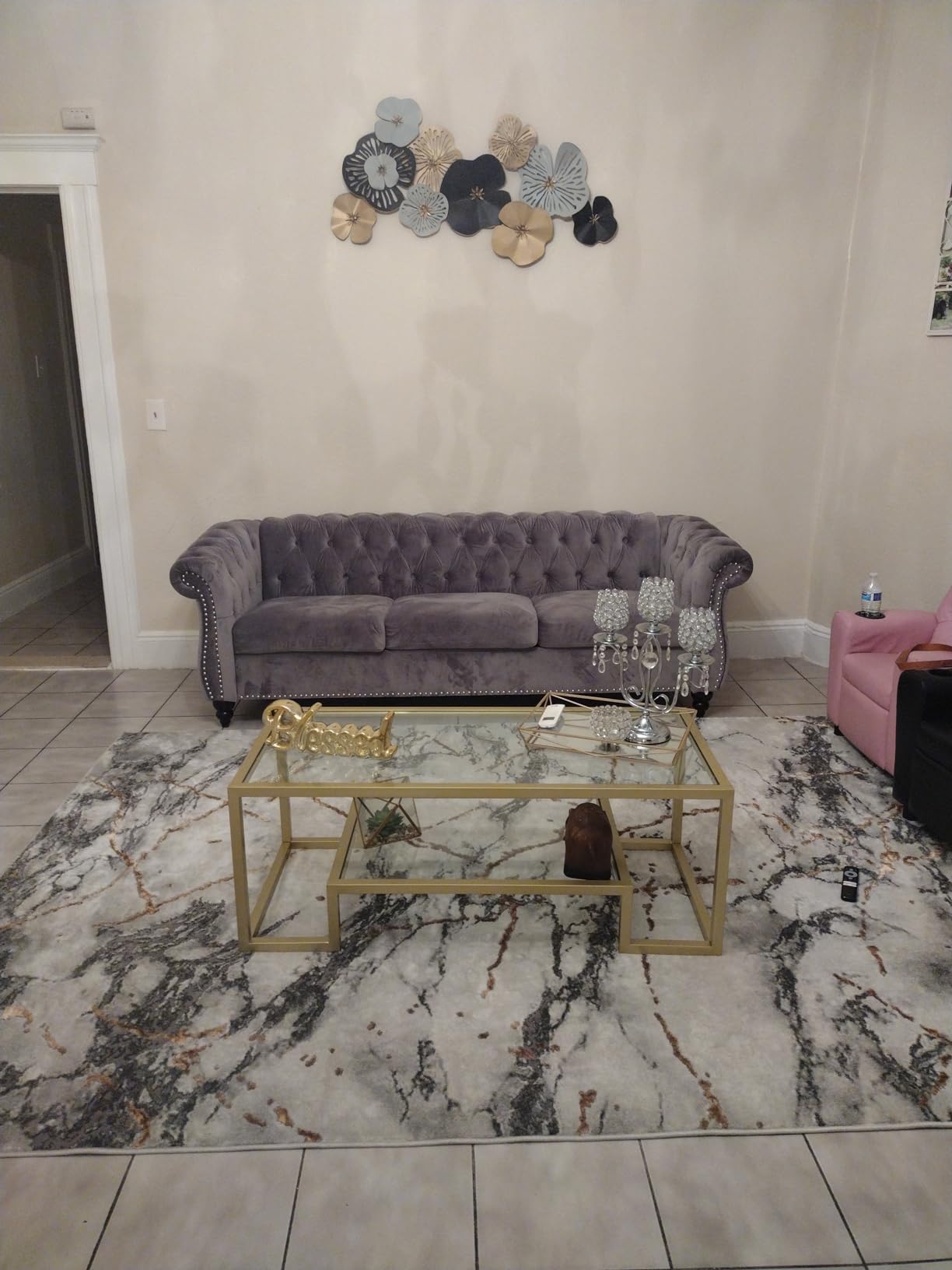 AVZEAR Chesterfield Leather Sofa 3 Seater Couch, Mid-Century Large Sofa Roll Arm Classic Tufted Settee Modern PU Sofa with Channel Tufted Seat Back for Living Room, Office, Apartment, PU Brown customer photo 2