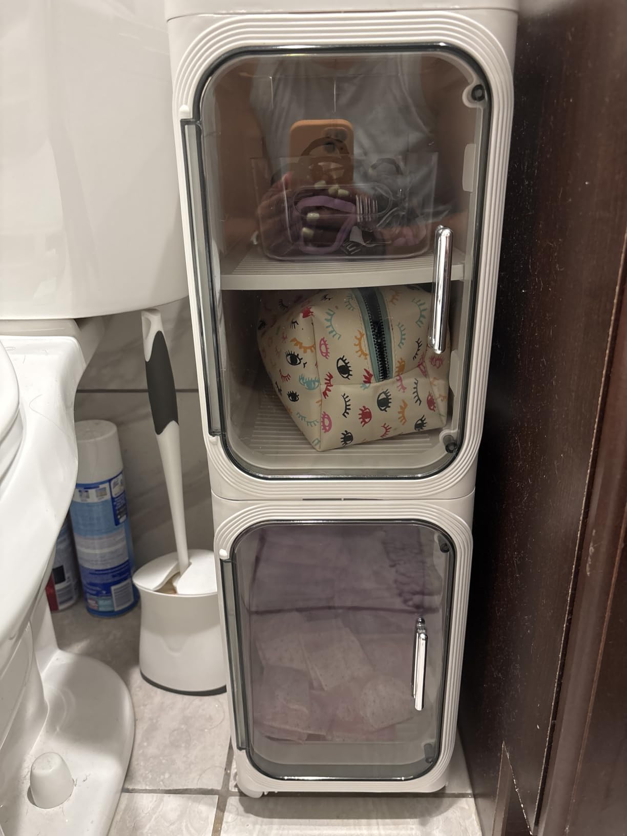 4 Tier Slim Bathroom Storage Cabinet, Foldable and Movable, White customer photo 2