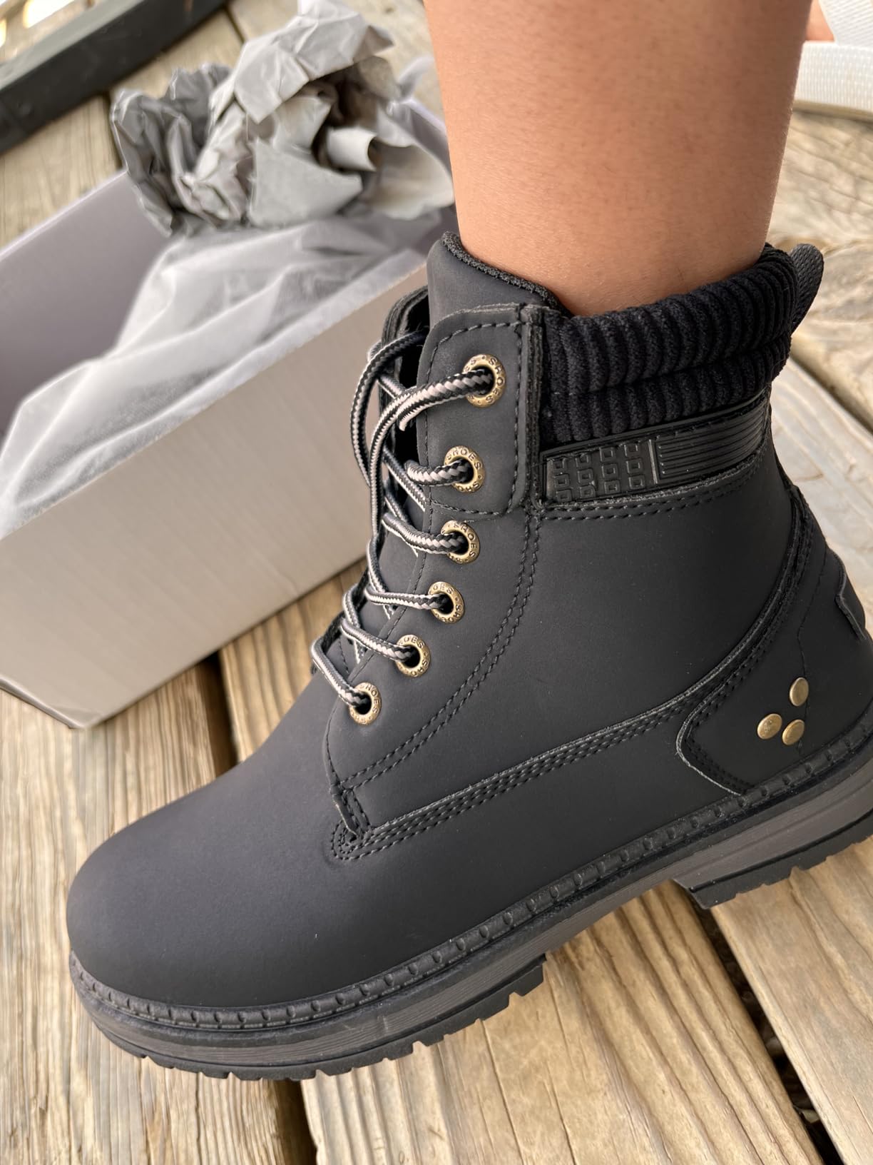 Athlefit Women's Lace-Up Work Hiking Combat Ankle Boots customer photo 1