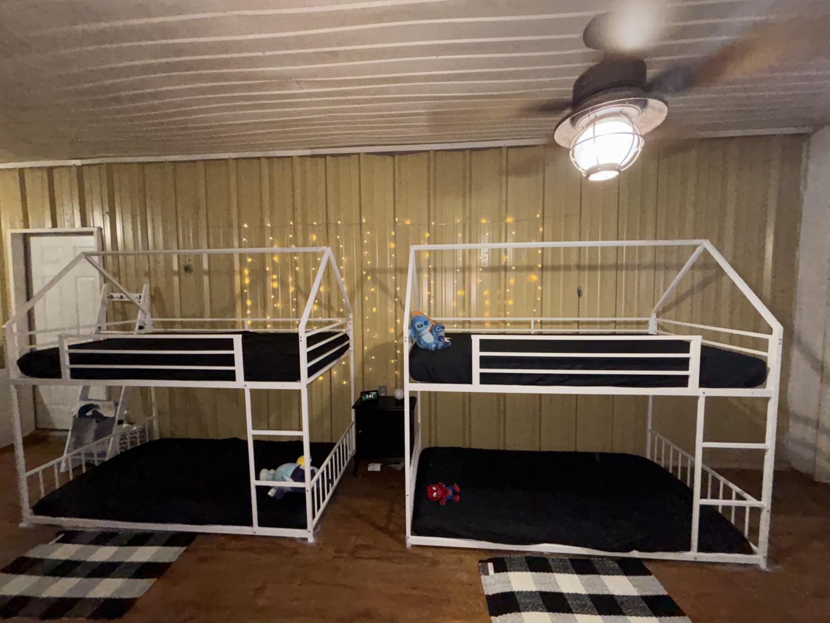 LIKIMIO Bunk Bed Twin Over Twin, House Bunk Bed Frame with Ladder, White | Twin Over Twin Bunk Bed. Metal frame with guardrails. House shaped with Metal Slats for bedroom. No box spring. Space Saving customer photo 2