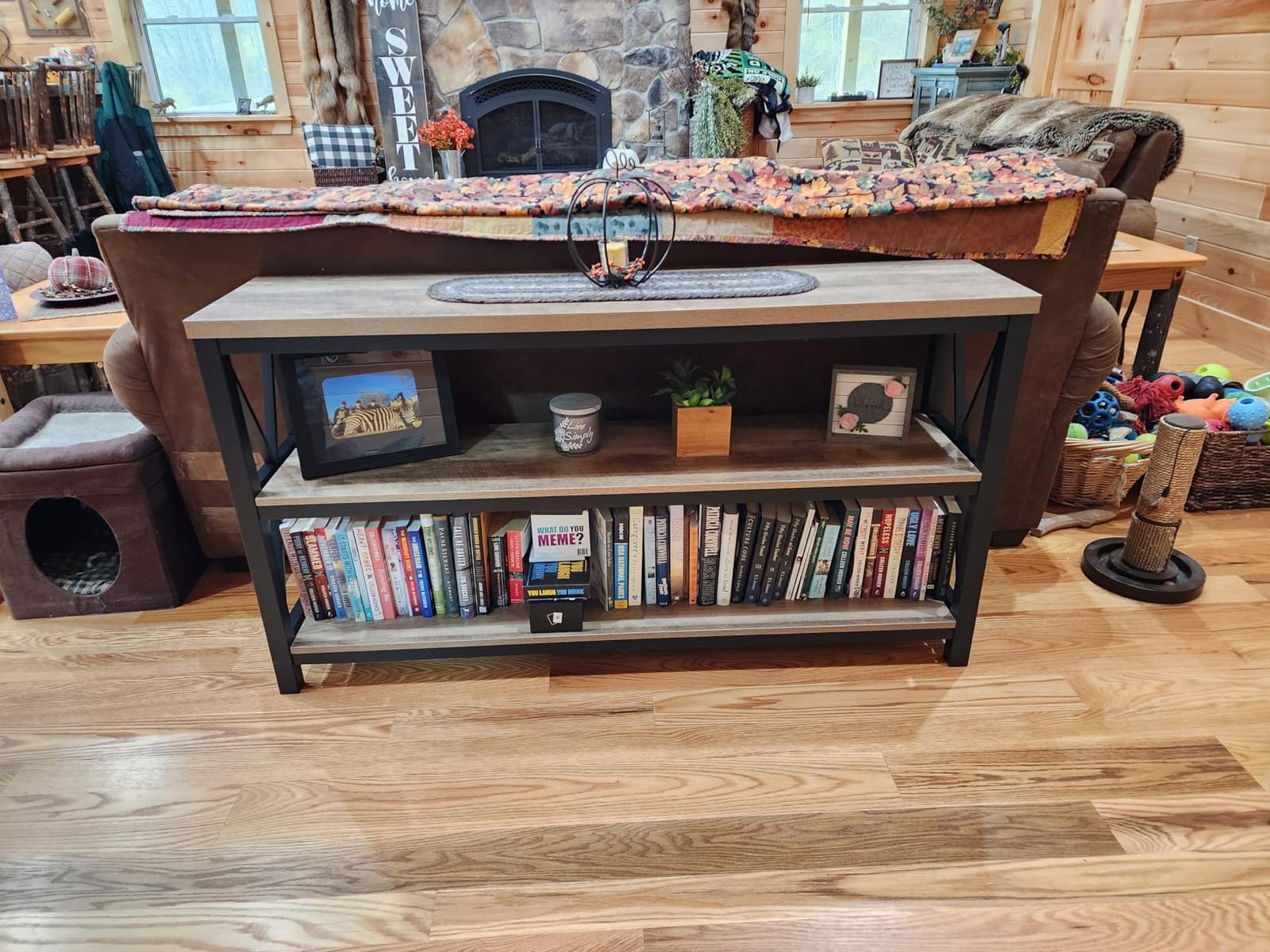 FATORRI Console Table for Entryway, 55 Inch Modern Entry Table with 3 Tier Shelves, Couch Tables Behind Sofa for Living Room, Dark Walnut customer photo 2
