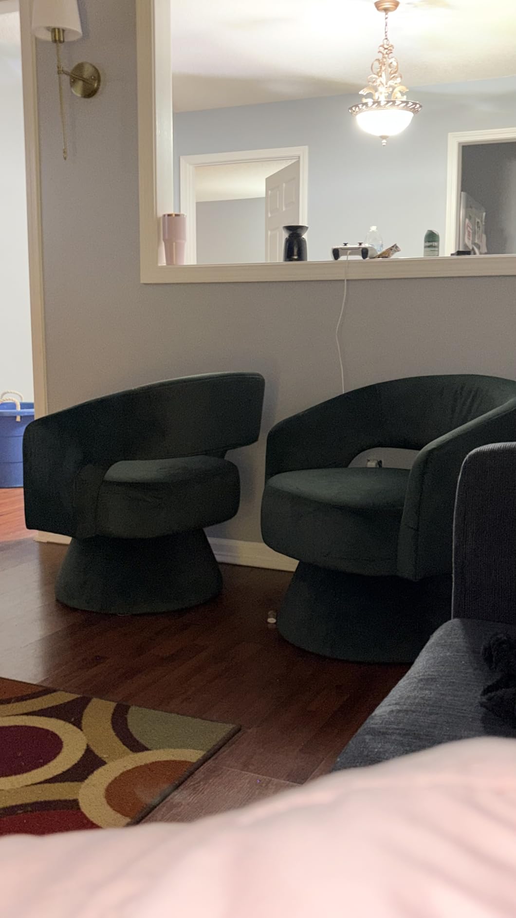 Lexicon Swivel Accent Chair, Modern Velvet Round Barrel Chair, Taupe customer photo 2