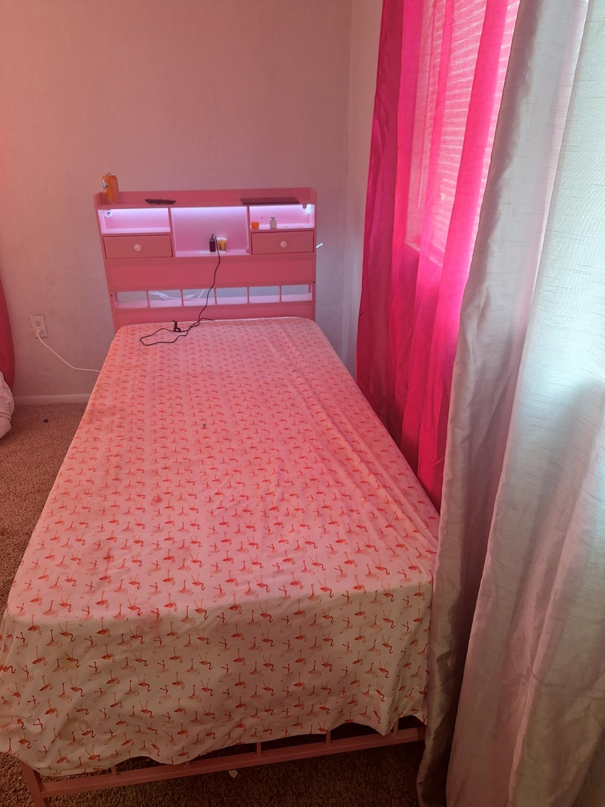 BTHFST Twin Bed Frame with Storage Headboard,Charging Station,Lights, White customer photo 2