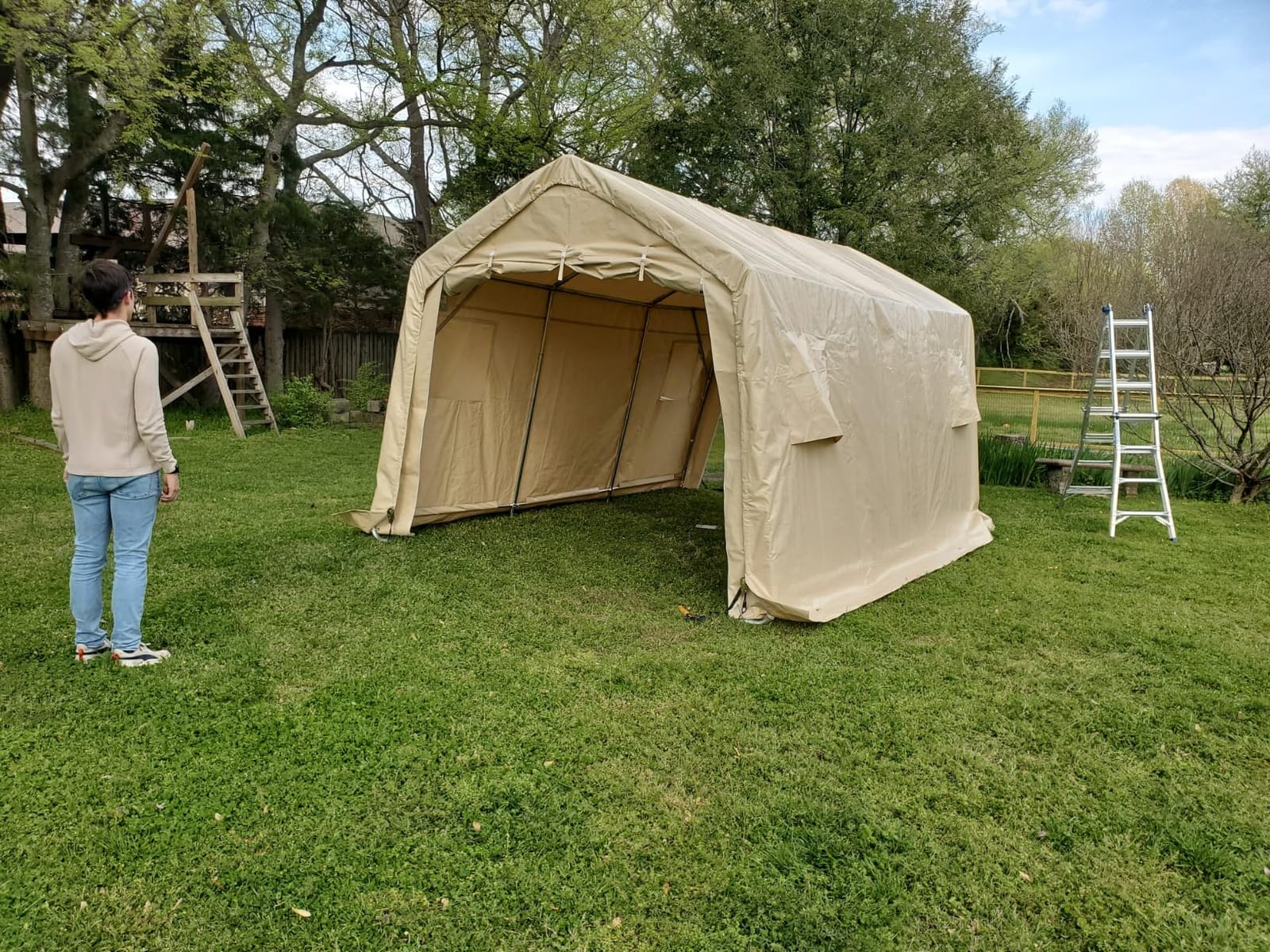 ADVANCE OUTDOOR Heavy Duty 10X20 ft Carport Outdoor Patio Portable Canopy Storage Shelter Shed with 2 Rolled up Zipper Doors & Vents for Snowmobile Garden Tools, Beige customer photo 1