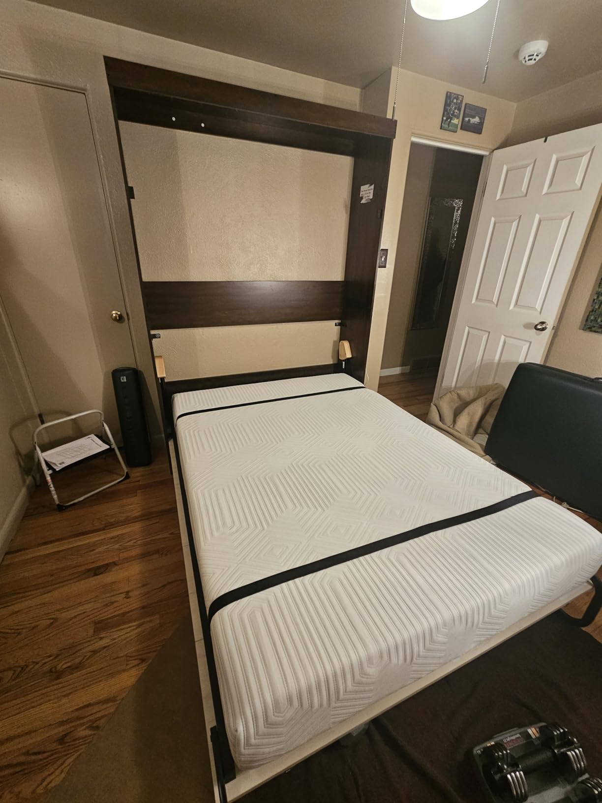 Hlivelood Queen Size Murphy Bed with 2 LED Lights, Farmhouse Wood Hidden Foldable Wall Bed Frame w/Gas Struts, Storage Bed Cabinet for Bedroom, Office, Space-Saving, No Box Spring Needed, Rustic White customer photo 2