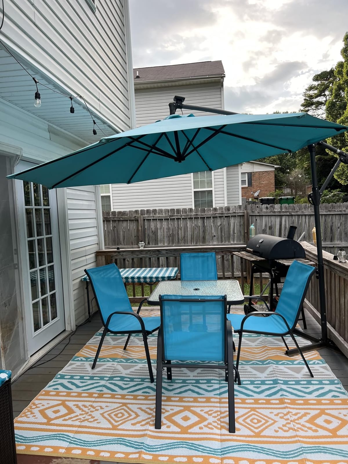 Arlopu 5 Pieces Outdoor Patio Dining Set, Glass Table and Textilene Chair customer photo 1