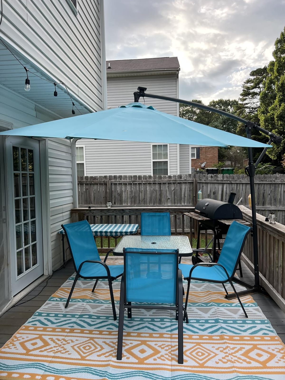 Arlopu 5 Pieces Outdoor Patio Dining Set, Glass Table and Textilene Chair customer photo 2