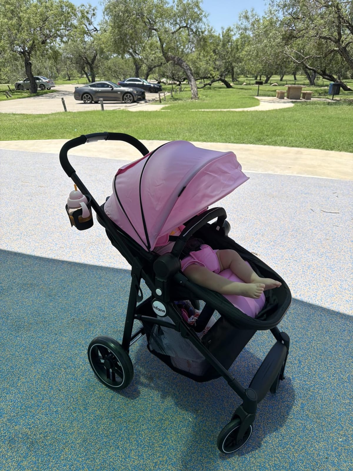 INFANS 2 in 1 Baby Stroller, High Landscape Infant Stroller & Reversible Bassinet Pram, Foldable Pushchair with Adjustable Canopy, Cup Holder, Storage Basket, Suspension Wheels (Khaki) customer photo 1