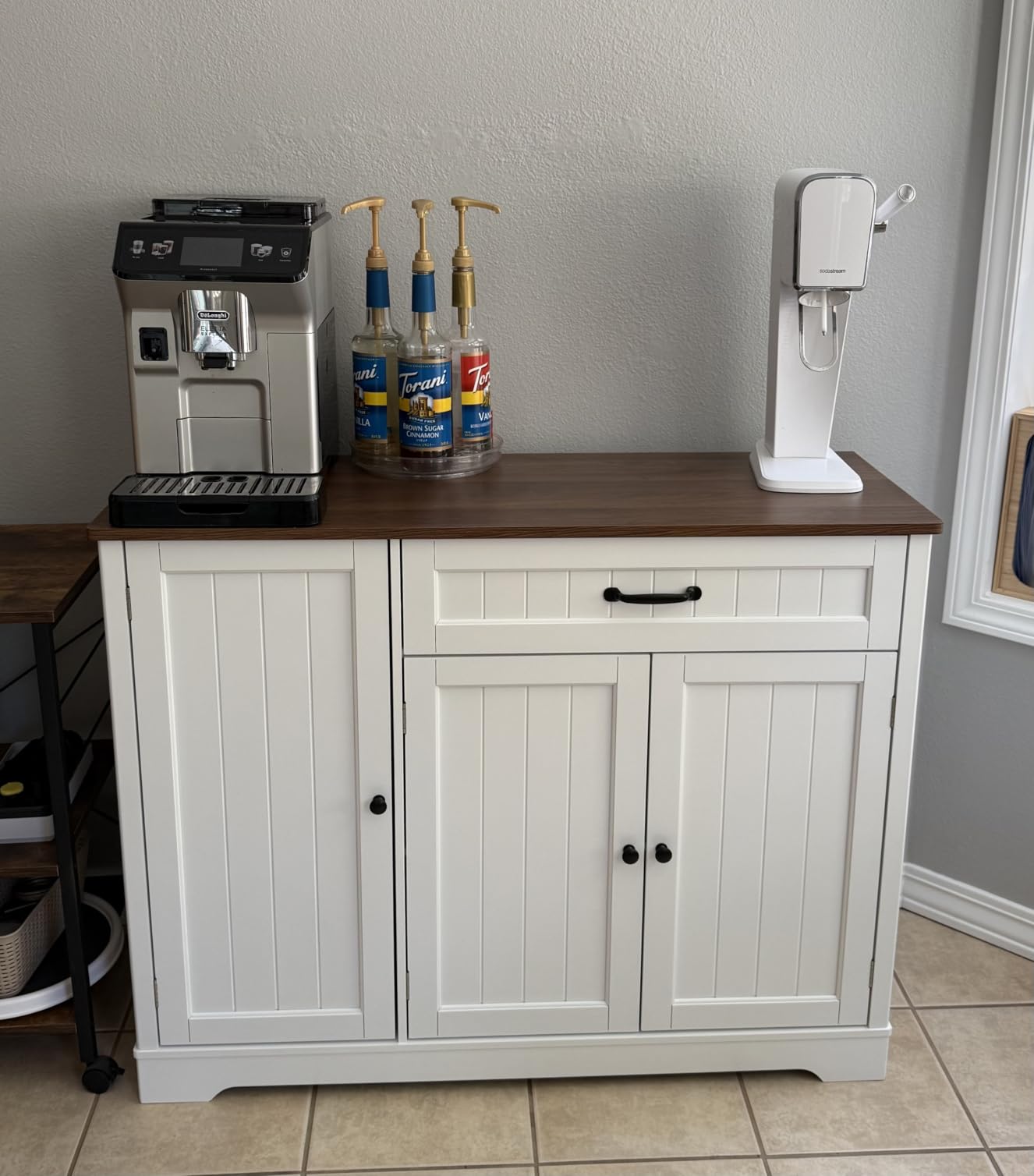 Gizoon Kitchen Coffee Bar Cabinet with Storage, White and Rustic customer photo 1