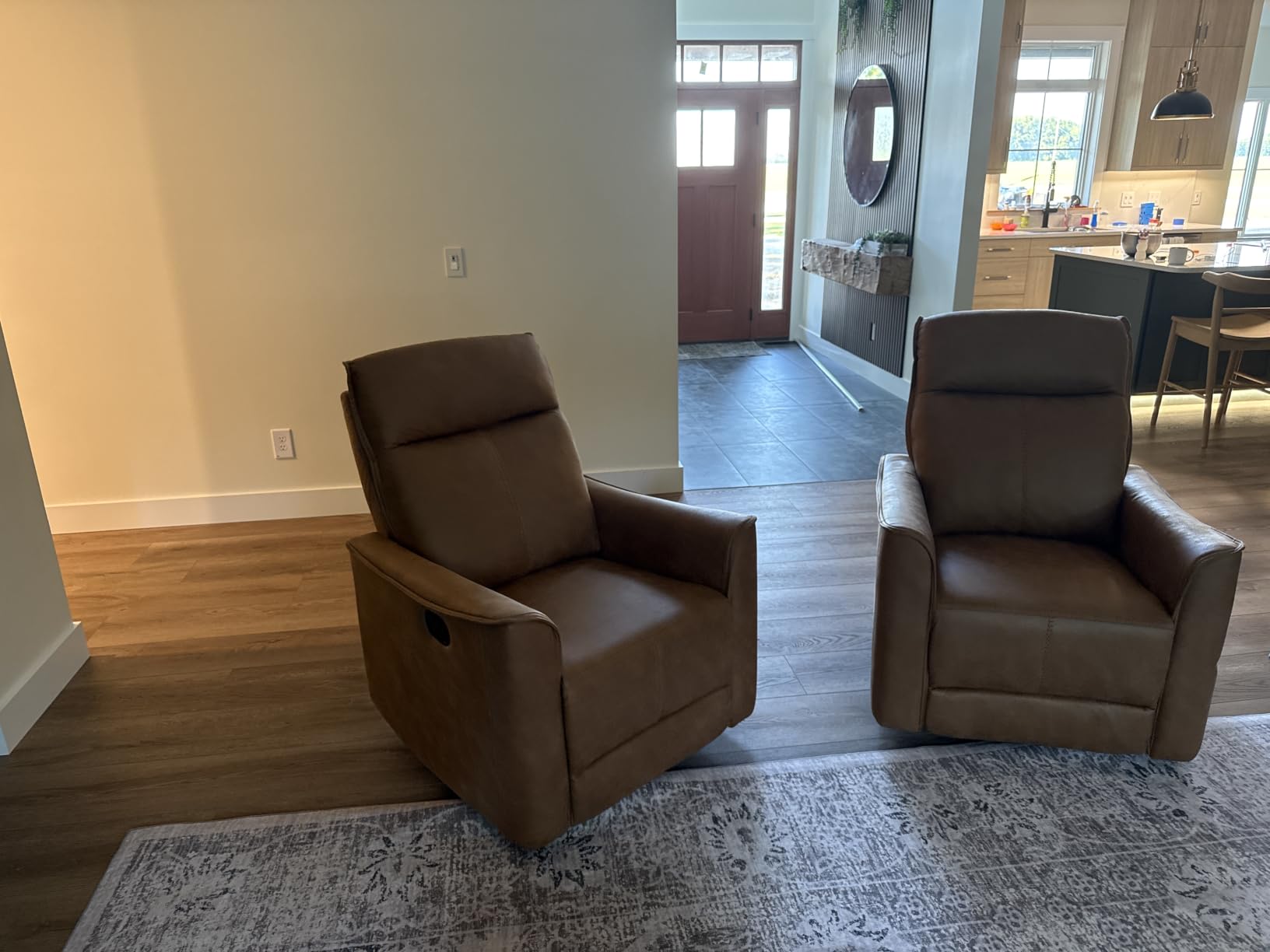 CANMOV Swivel Rocker Recliner, Glider Rocking Chair, Nursing Chairs Swivel Glider Recliners with Soft Backrest, Leathaire Manual Reclining Sofa for Living Room Bedroom Apartment, Brown customer photo 1