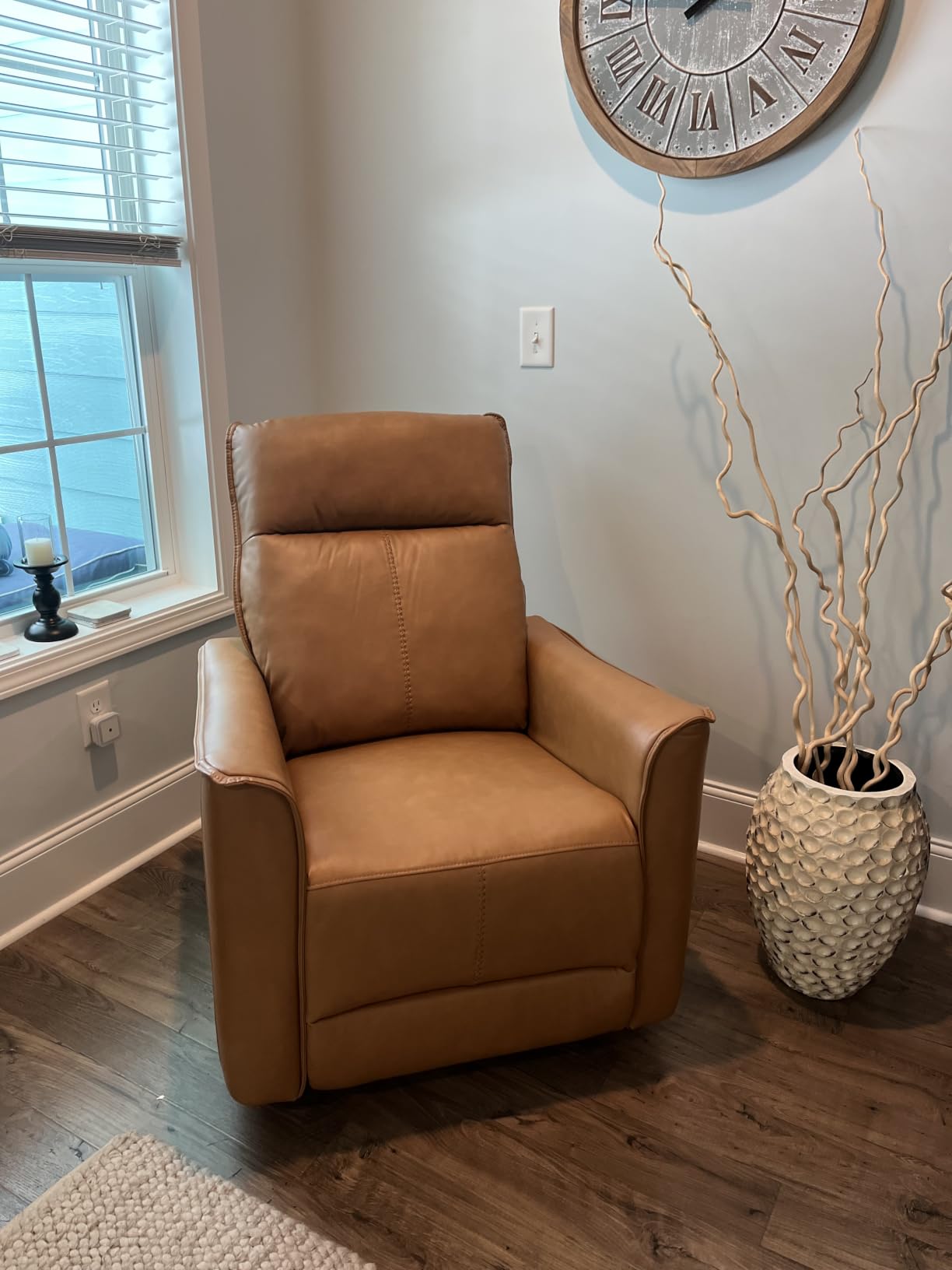 CANMOV Swivel Rocker Recliner, Glider Rocking Chair, Nursing Chairs Swivel Glider Recliners with Soft Backrest, Leathaire Manual Reclining Sofa for Living Room Bedroom Apartment, Brown customer photo 2