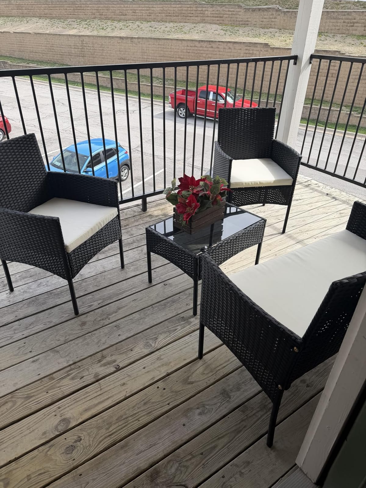 Shintenchi 4 Piece Outdoor Patio Furniture Set, Wicker Rattan Patio Conversation Set, Outdoor Chairs and Loveseat with Coffee Table for Porch, Yard & Poolside (Brown) customer photo 2