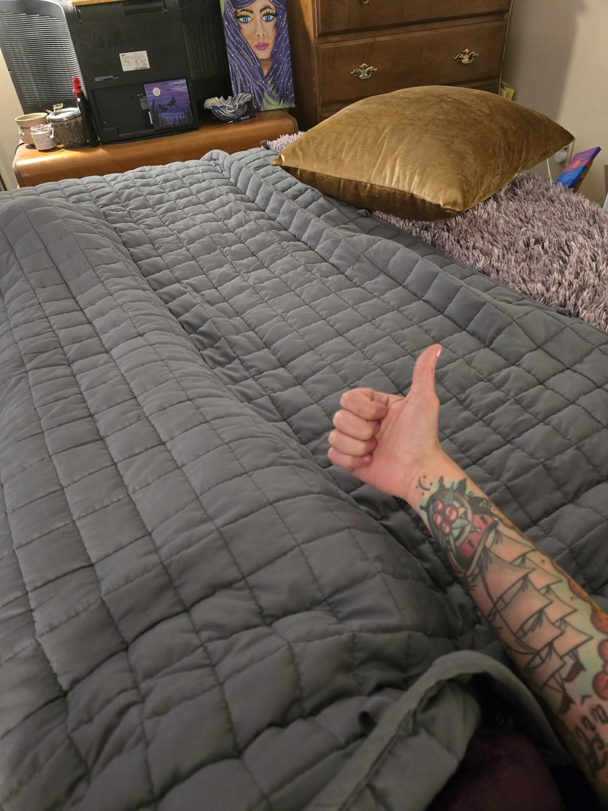 YnM King Size Weighted Blanket for Adults (88x104 Inches, 50 Pounds, Dark Grey), Exclusive Smallest Compartments with Glass Beads, Extra Heavy Bed Blanket for Two Persons on Queen or King Bed customer photo 1