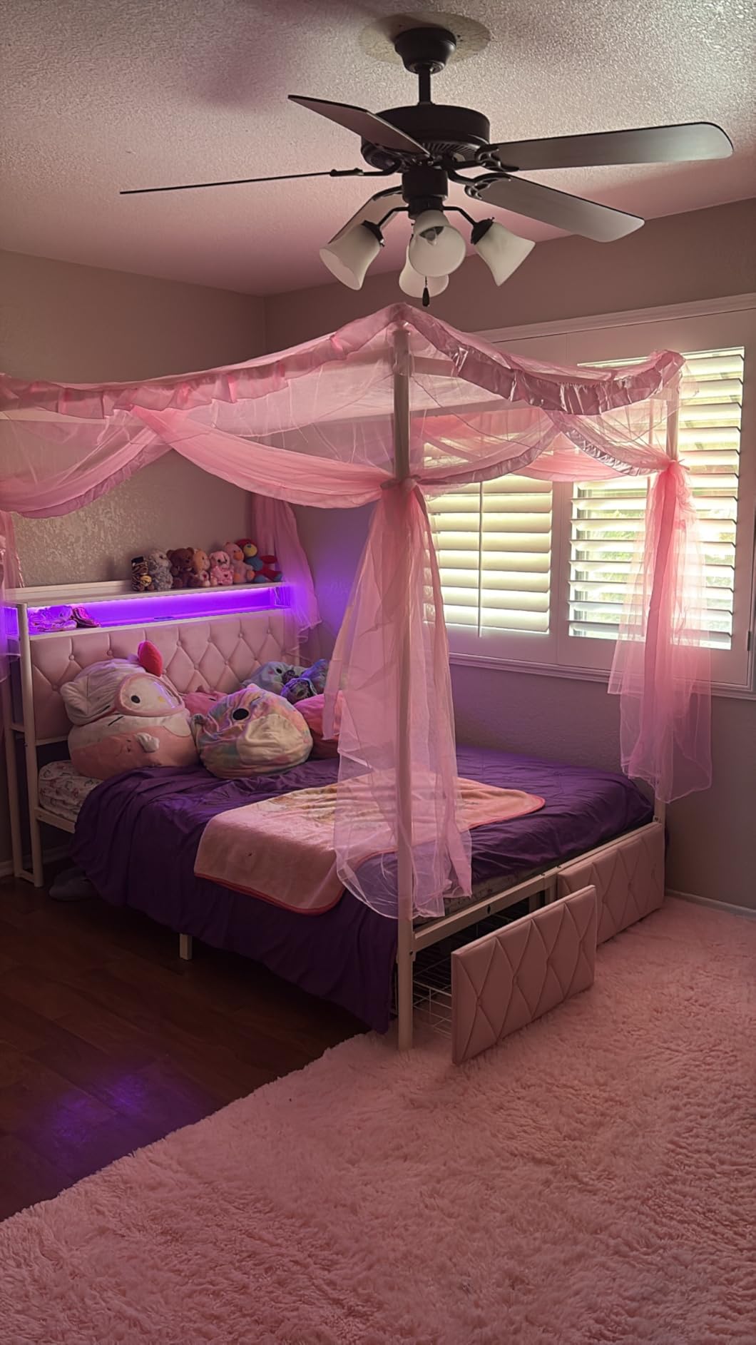 HIFIT Full Size LED Canopy Bed Frame with Storage & Charging Station, Beige customer photo 1