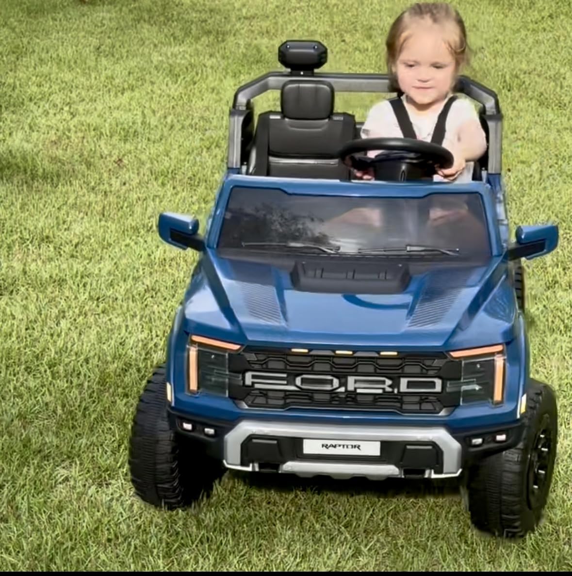 First Ride On 24V Kids Ride On Truck, Licensed Ford F-150 Raptor 2 Seater Electric Car w/Remote Control, Kids Ride On Car Toys w/LED Lights, Bluetooth, Music, Truck Bed Storage, Soft Start (White) customer photo 1