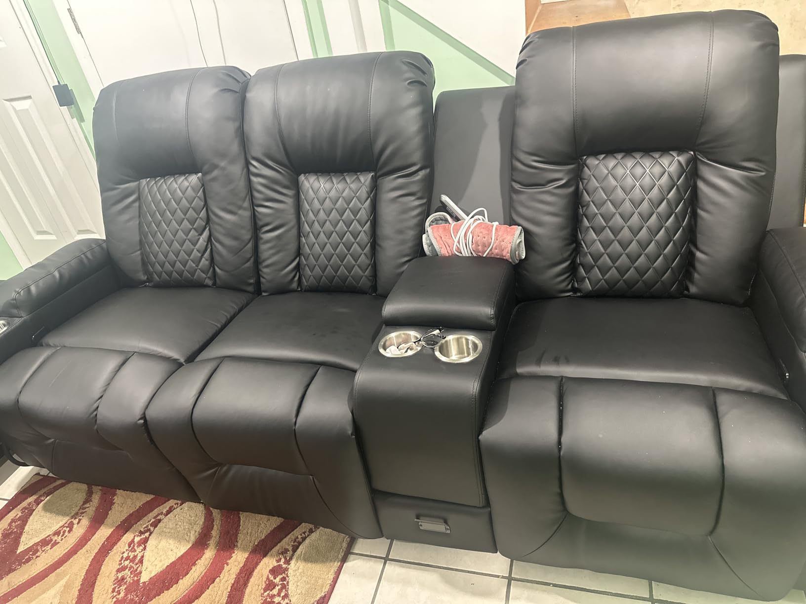 YONISEE Loveseat Recliner Sofa with Flip Backrest Design, 3 Seat Reclining Sofa with Storage Console, Drawer, USB Ports, 2 Cell Phone Holder, Loveseat Recliner Couch for Living Room customer photo 1