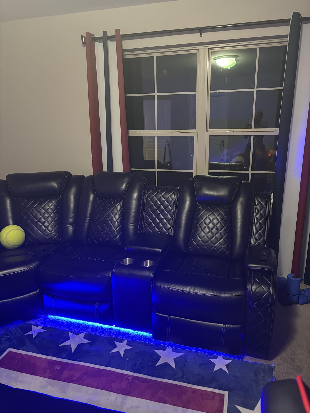 A Ainehome Power Recliner Sectional Sofa Set with LED Light, Leather Reclining Sectional Couches Corner Sectional Sofa Set with 2 Recliner Seats for Living Room with Cup Holder, Storage Console, Black customer photo 1