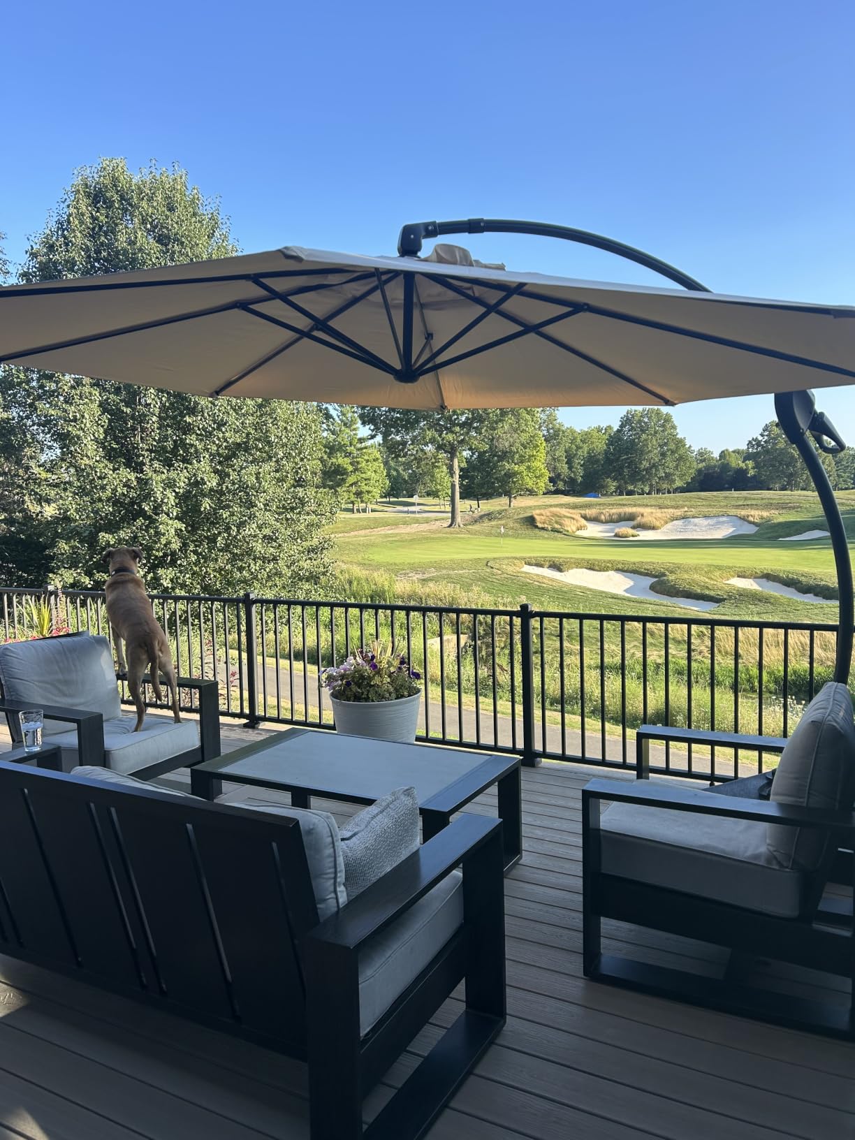 Grand patio 10x10 FT Sunbrella Cantilever Square Umbrella with Base, Aruba customer photo 1