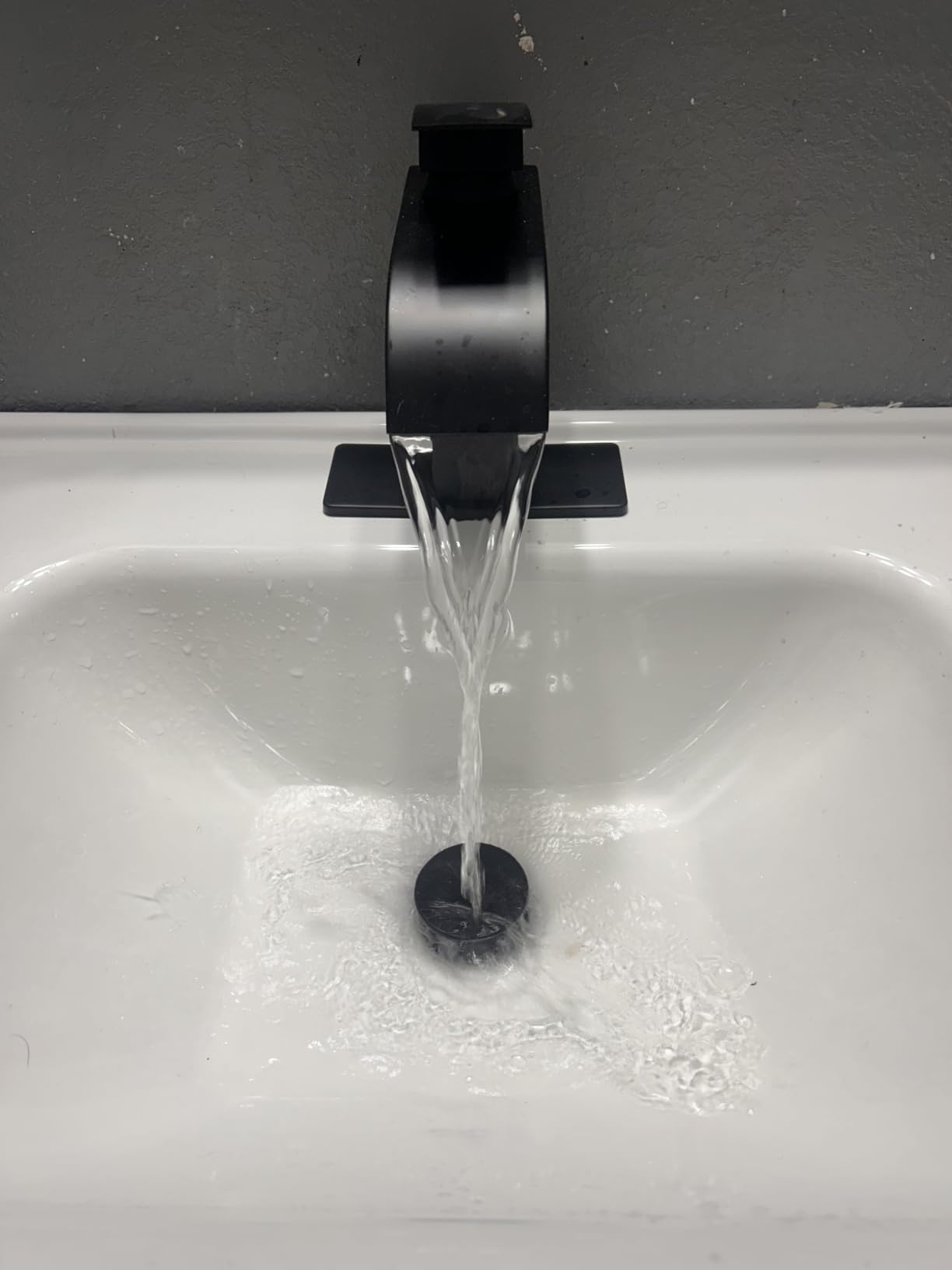 Matte Black Bathroom Faucet with Waterfall Spout and Pop-up Drain customer photo 1