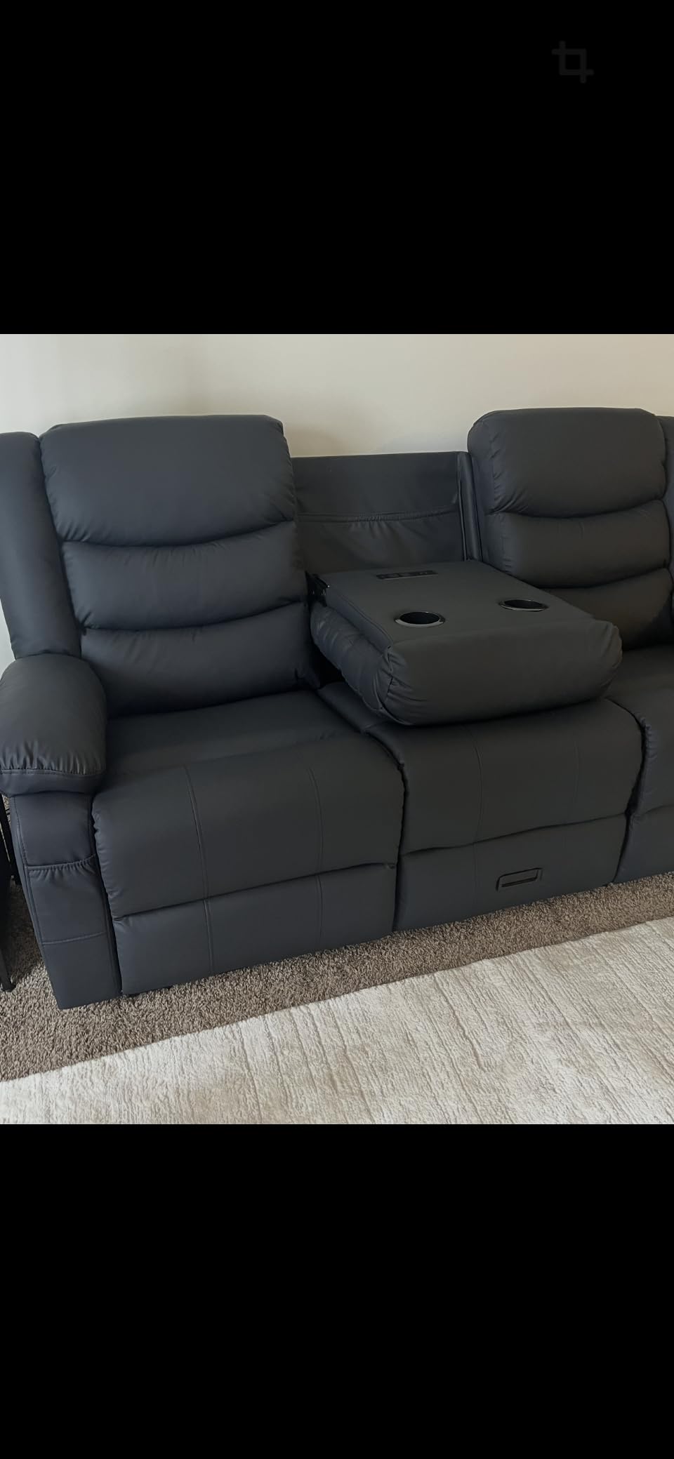 Korser Recliner Sofa, Reclining Loveseat with Console, Reclining Couch with Drop Down Table, 3-Seater Sofa with Cup Holder and Recessed Power Strip, Grey customer photo 1
