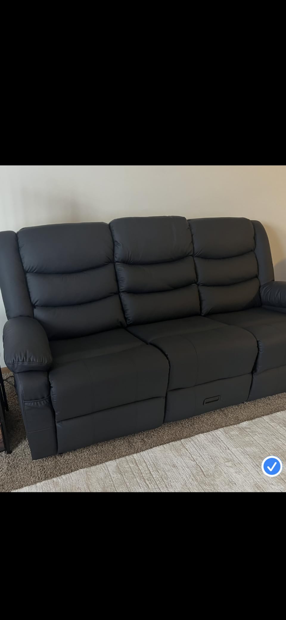 Korser Recliner Sofa, Reclining Loveseat with Console, Reclining Couch with Drop Down Table, 3-Seater Sofa with Cup Holder and Recessed Power Strip, Grey customer photo 2