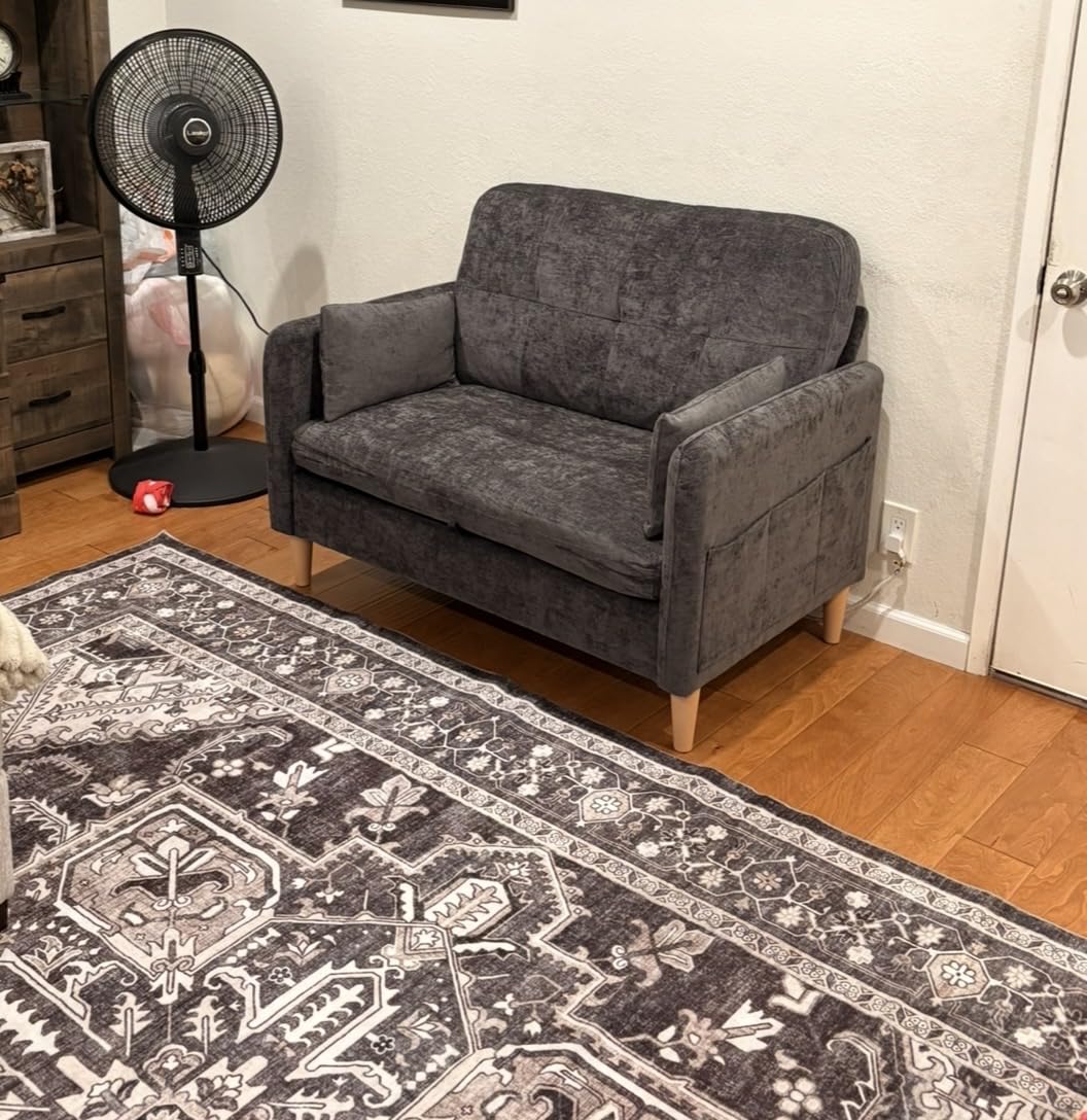 Hanherry Loveseat Sofa, 47” Small Couch for Living Room, Comfy Chenille Fabric Love Seat for Bedroom with Throw Pillow,Removable Cushion Cover,Couches for Small Space,Apartment,Dorm customer photo 1