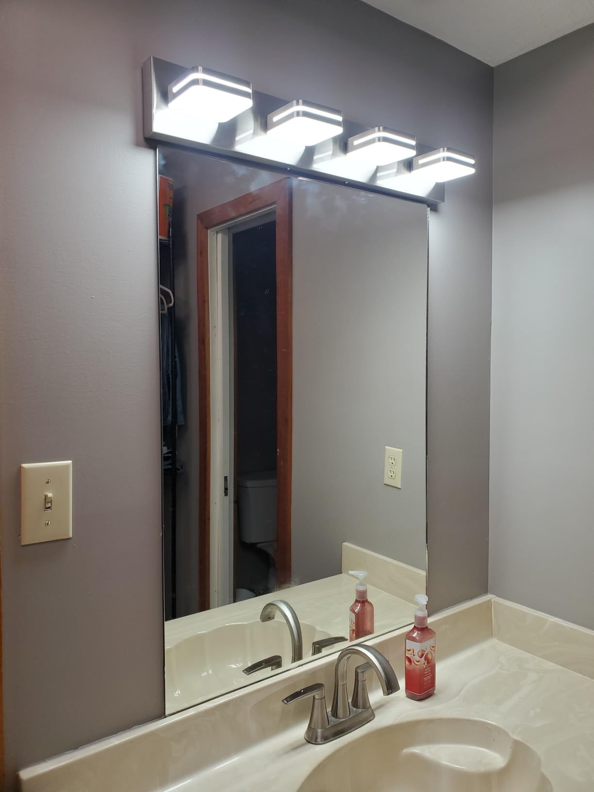 Torondo 360° Rotate LED Bathroom Vanity Light Fixtures, Acrylic Vanity Lights for Bathroom, Modern Wall Lighting Fixtures Over Mirror Living, Brushed Nickel, Natural White, 3-Light, 17-Inch customer photo 2