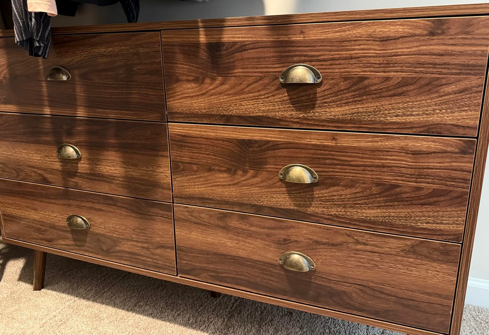 Walnut 6 Drawer Dresser for Bedroom, 47