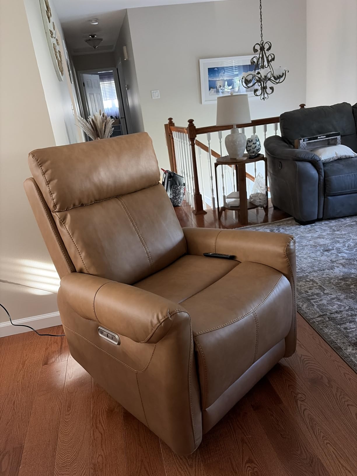 KISLOT Wall Hugger Recliner Chair, Faux Leather Power Reclining, Grey, 1PC customer photo 1