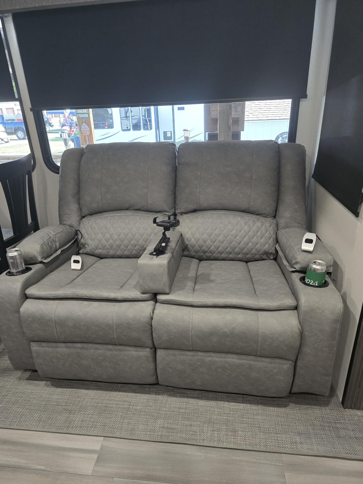 3 Seater Reclining Sofa, Recliner Sofa with Liftable Console (Velvet,Grey) customer photo 1