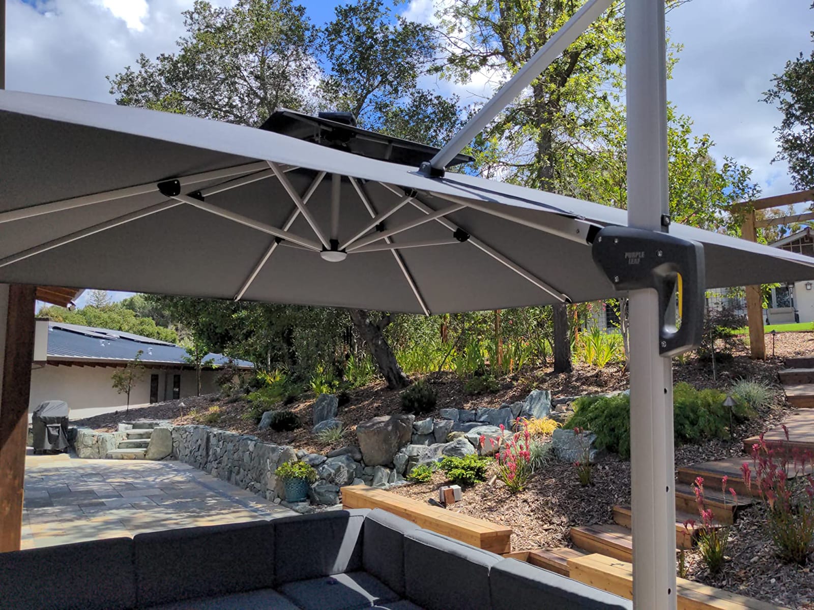 PURPLE LEAF Cantilever Umbrella 9' X 12' Solar LED Light Patio Deck, Beige customer photo 1