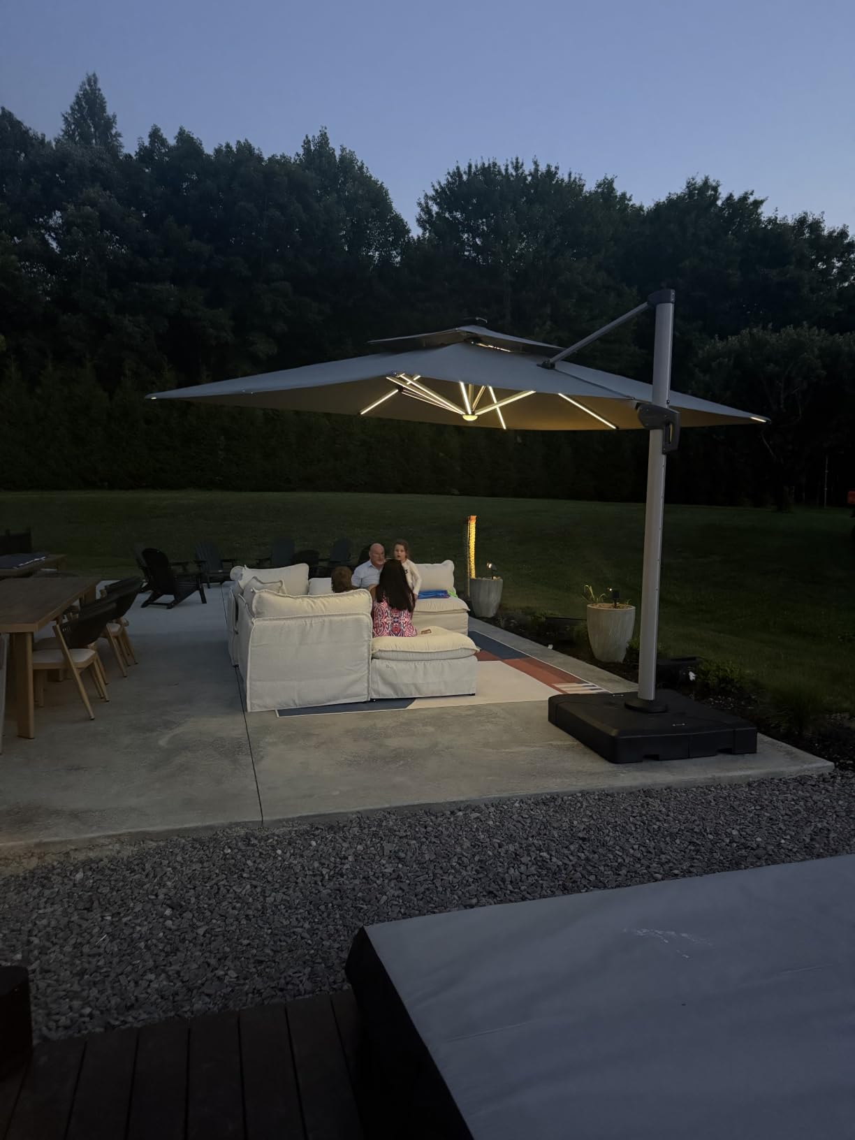 PURPLE LEAF Cantilever Umbrella 9' X 12' Solar LED Light Patio Deck, Beige customer photo 2